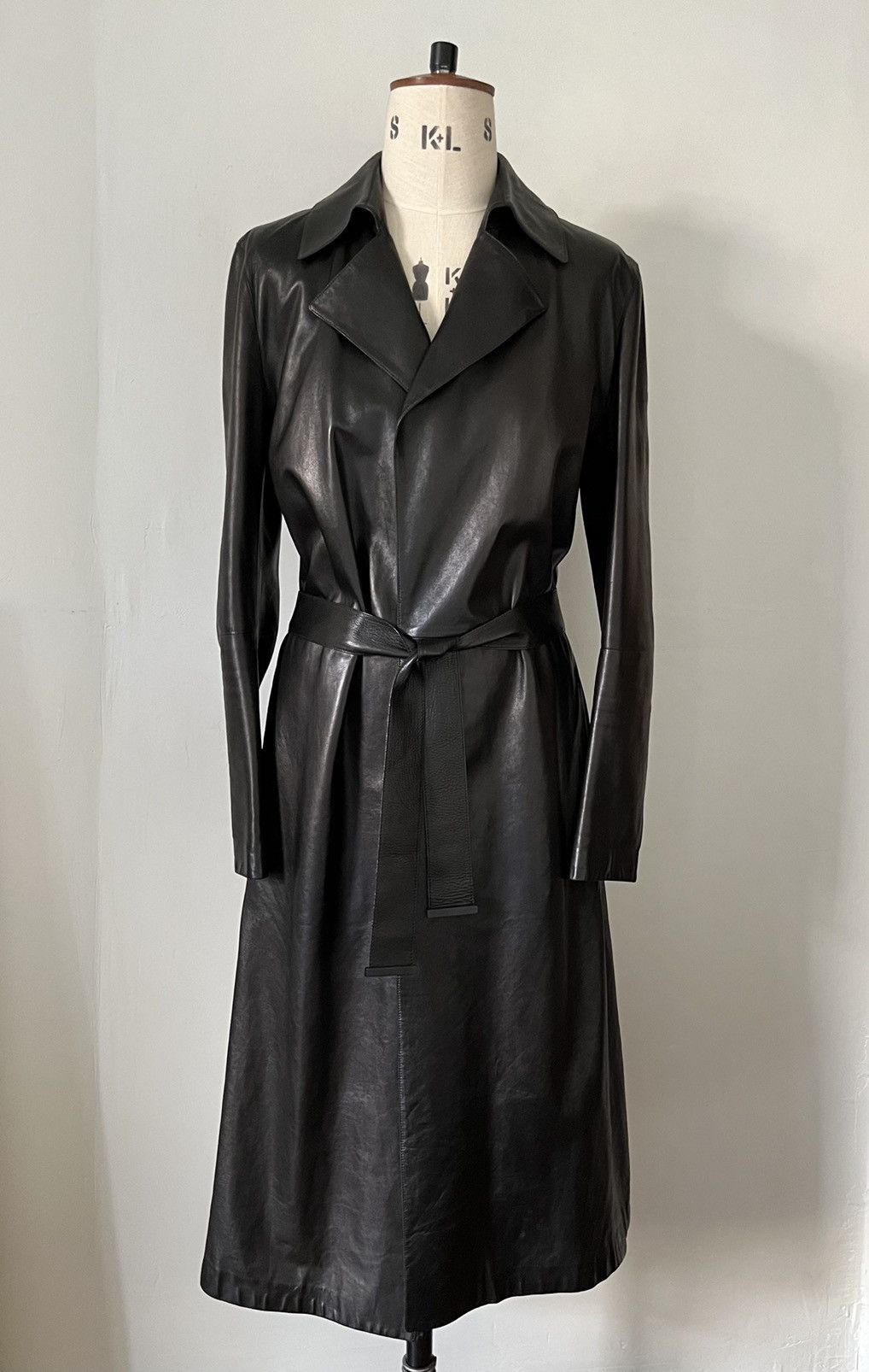 【希少品】Vintage Leather Long Trench Coat Classic Long Trench Coat - Genuine Leather Full Length