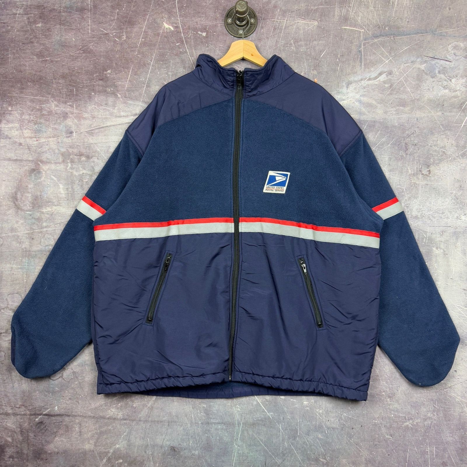 Vintage 90s Navy Blue USPS Reflective USA Made Fleece Jacket 1360 Size US XXL / EU 58 / 5 - 1 Thumbnail