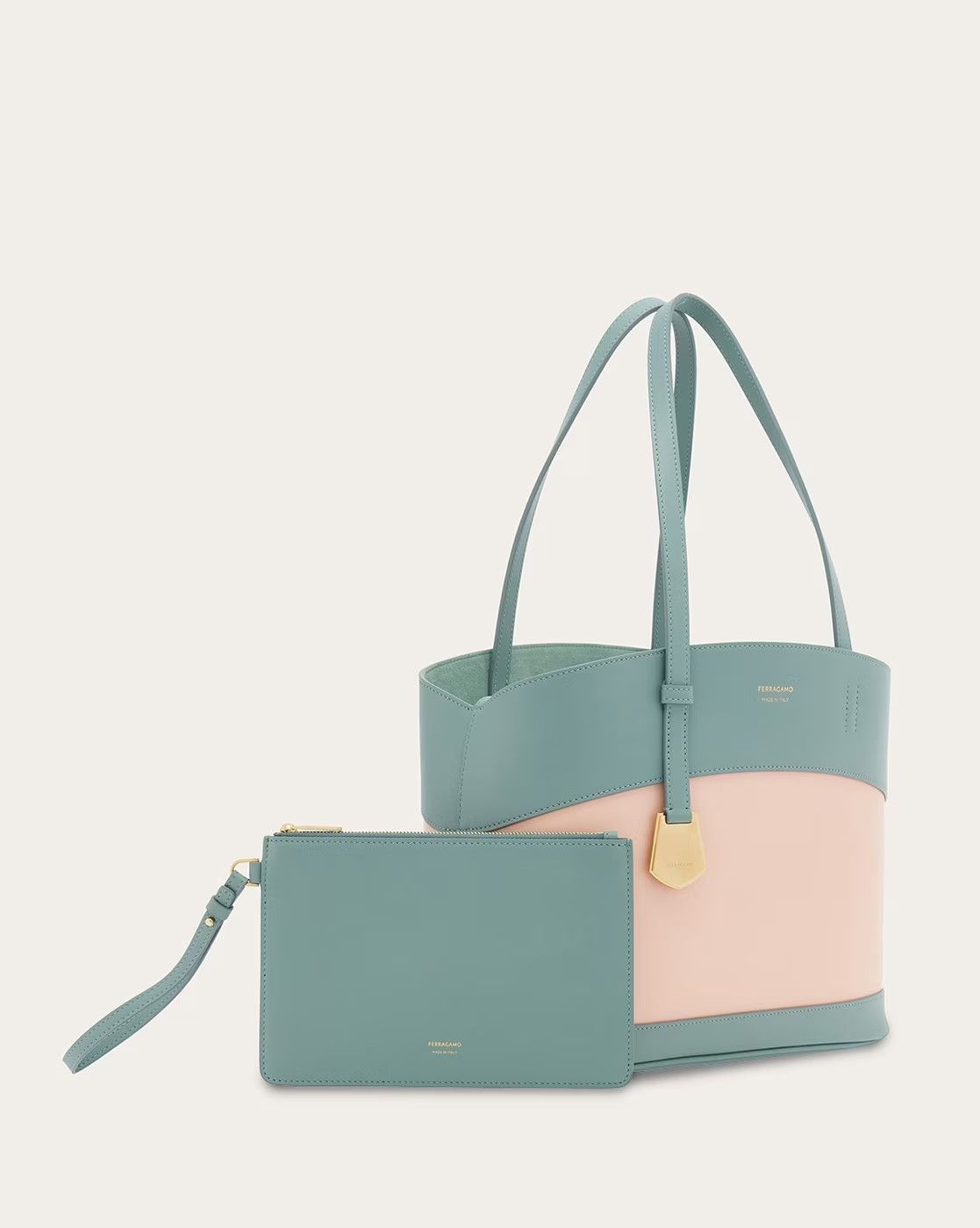 Salvatore Ferragamo o1s1rm0824 Size: OS / Charming Tote Bag in Sea Green/Pink Size ONE SIZE - 1 Thumbnail