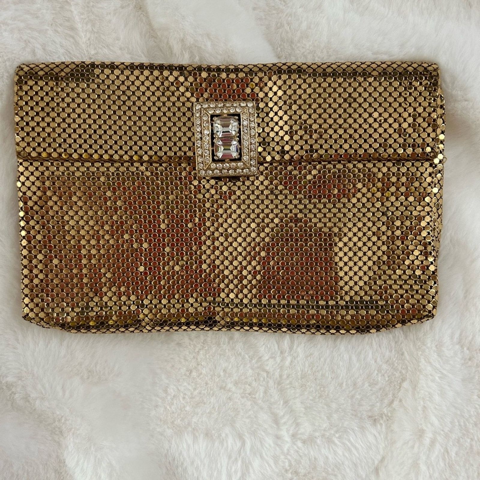 Vintage Gold mesh clutch with Diamonte crystal clasp women’s purse Size ONE SIZE - 1 Thumbnail