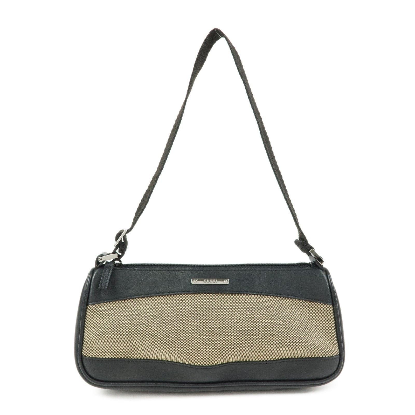 Gucci Gucci Logo Canvas & Leather Shoulder Bag Black Size ONE SIZE - 1 Thumbnail