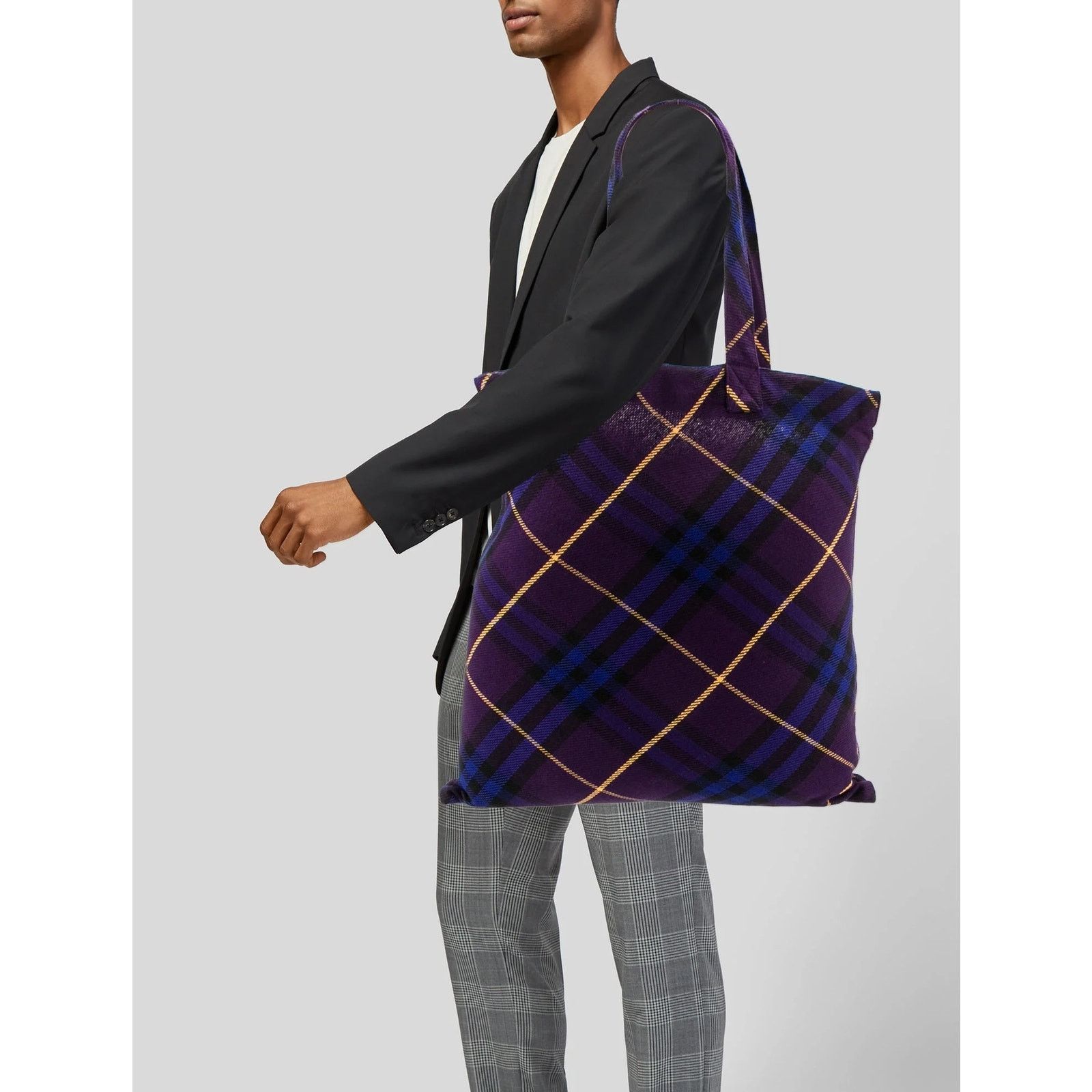Burberry Burberry Purple Check Recycled Cotton Large Shopper Tote Bag Size ONE SIZE - 3 Thumbnail