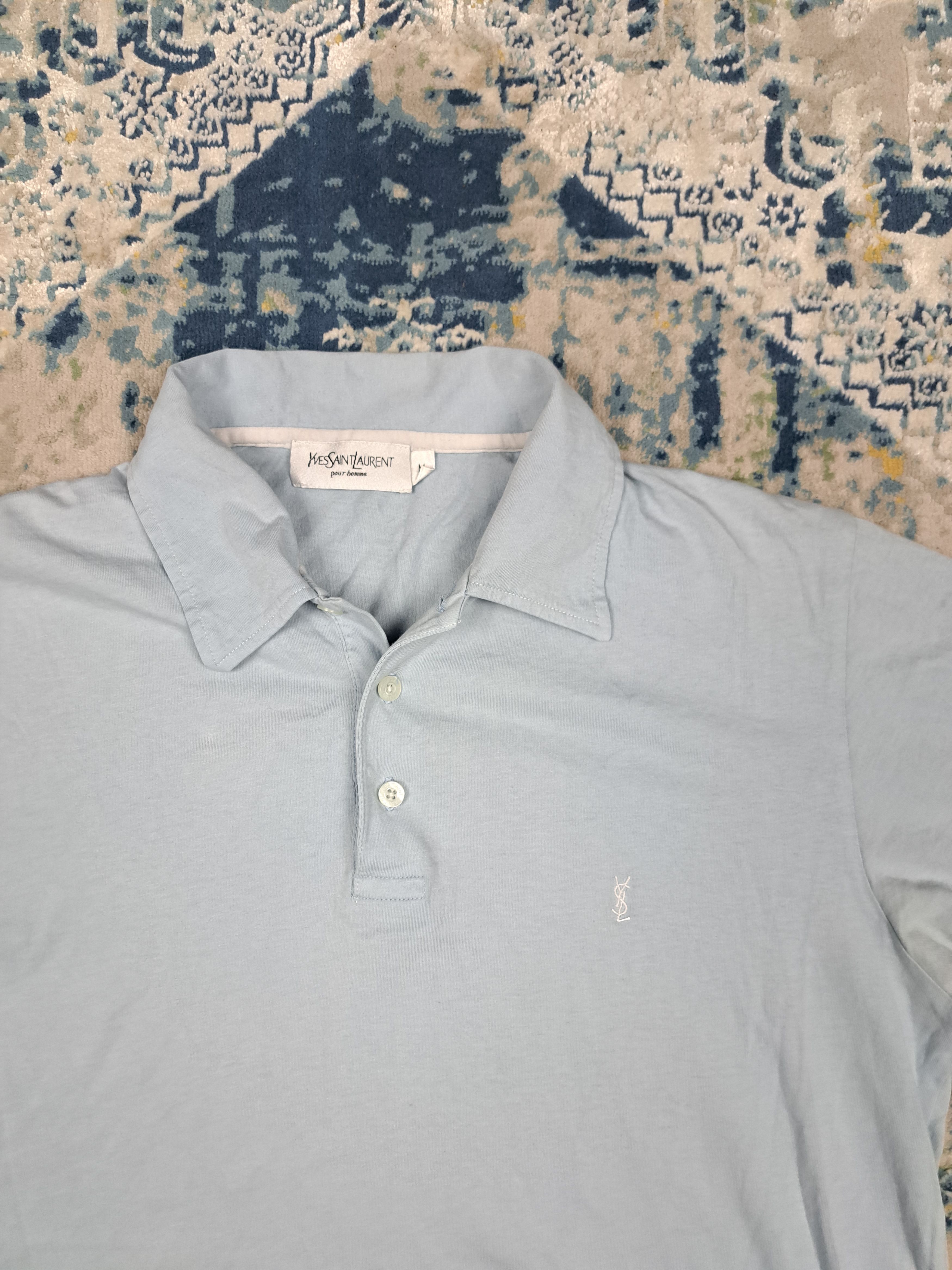 Yves Saint Laurent Vintage 90s YSL Pour Homme Baby Blue Polo Shirt Luxury Size US M / EU 48-50 / 2 - 2 Thumbnail