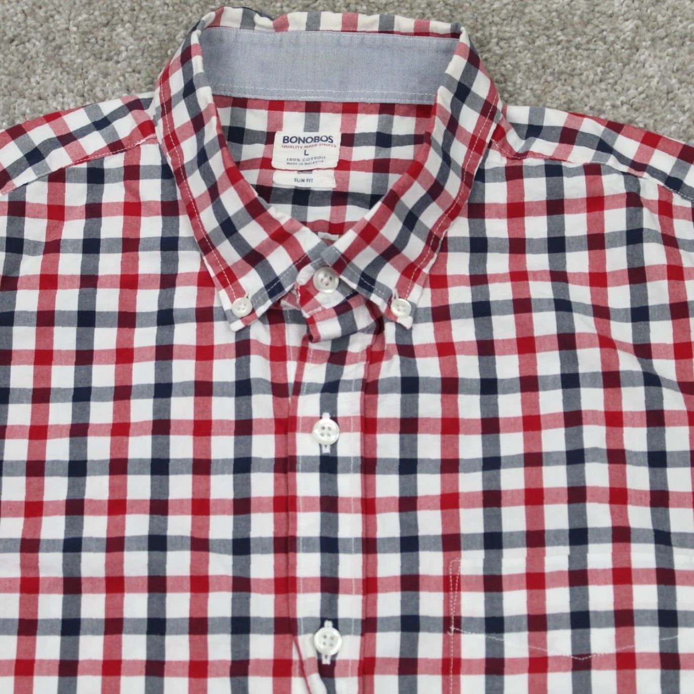 Bonobos Bonobos Shirt Mens Large Red/Blue/White Check Slim Fit Cotton L/S Button Down Size US L / EU 52-54 / 3 - 6 Thumbnail
