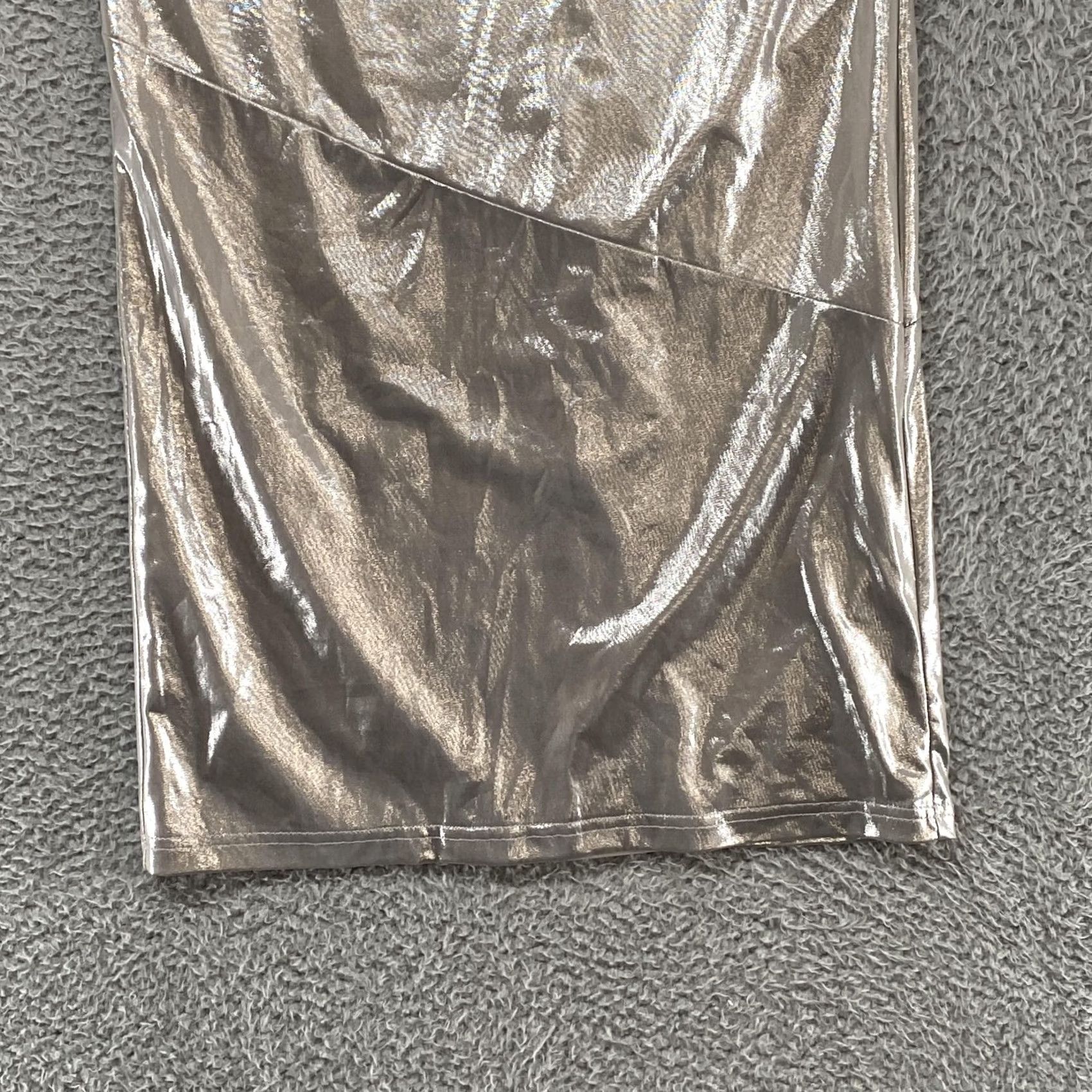 superdown VINTAGE Superdown Maxi Skirt Womens M Silver Metallic Satin Party Holiday Revolve Size 32" / US 10 / IT 46 - 3 Thumbnail
