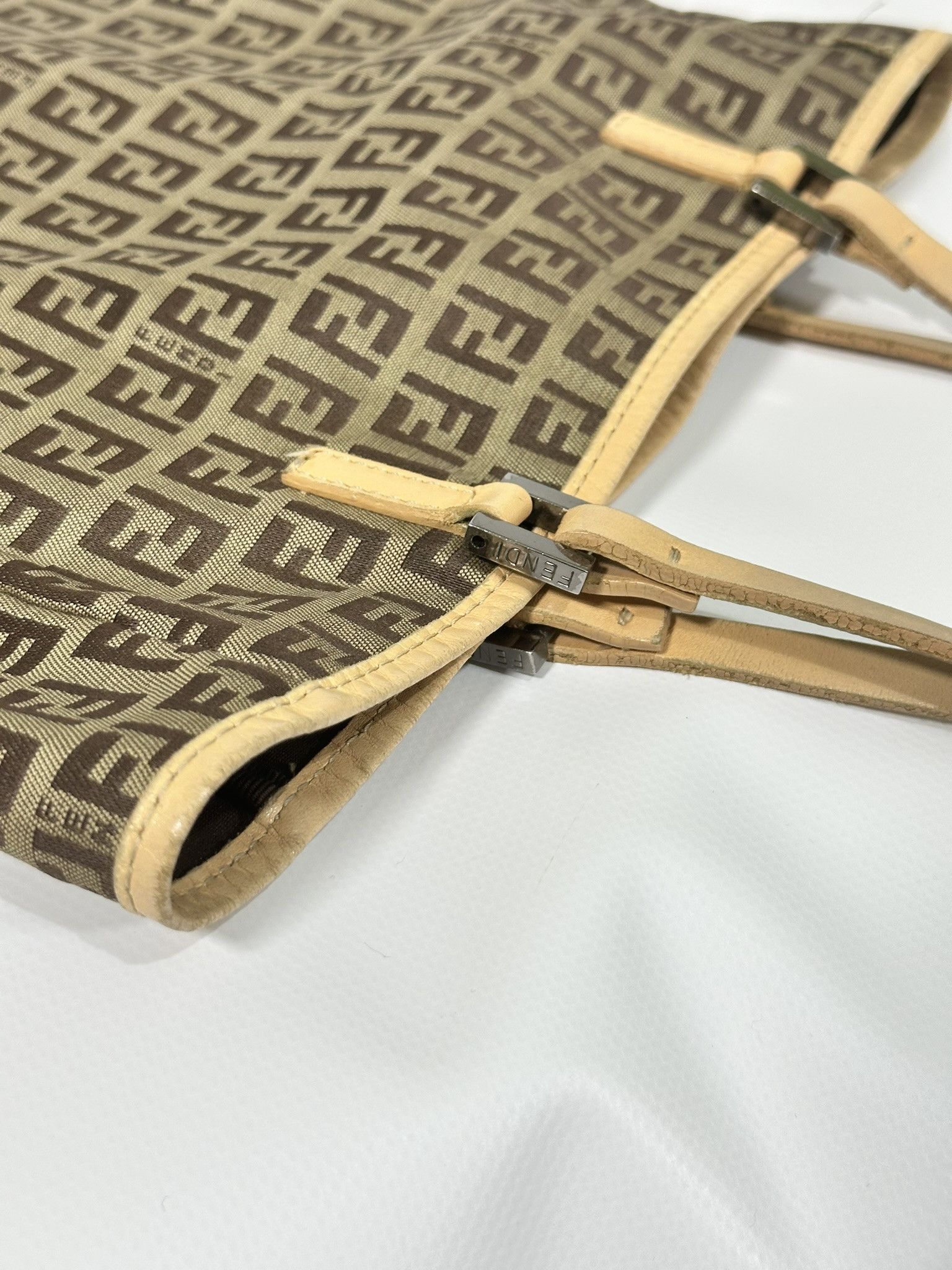 Fendi Fendi Zucchino Tote Bag Vintage FF Monogram Logo Cloth Beige Size ONE SIZE - 13 Thumbnail