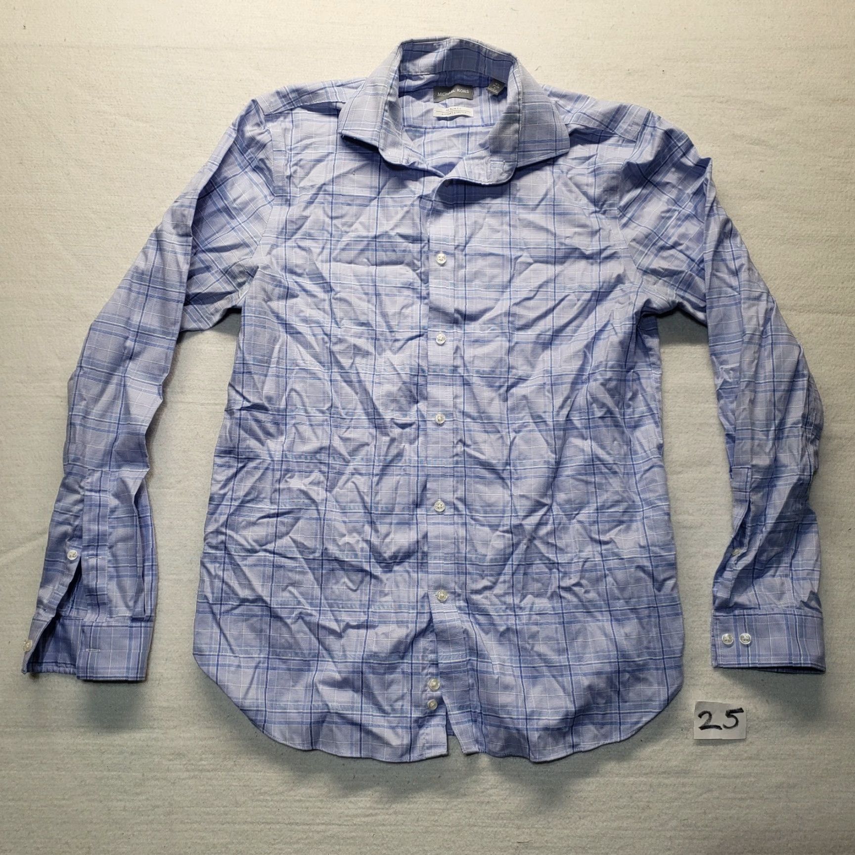 Michael Kors Michael Kors Shirt Button-Up Checkered Blue Regular Fit Adult Mens M 15.5 Cotton Long Sleeve Collared Neck Logo Pattern: Checks Vintage: No Size 40R - 2 Thumbnail