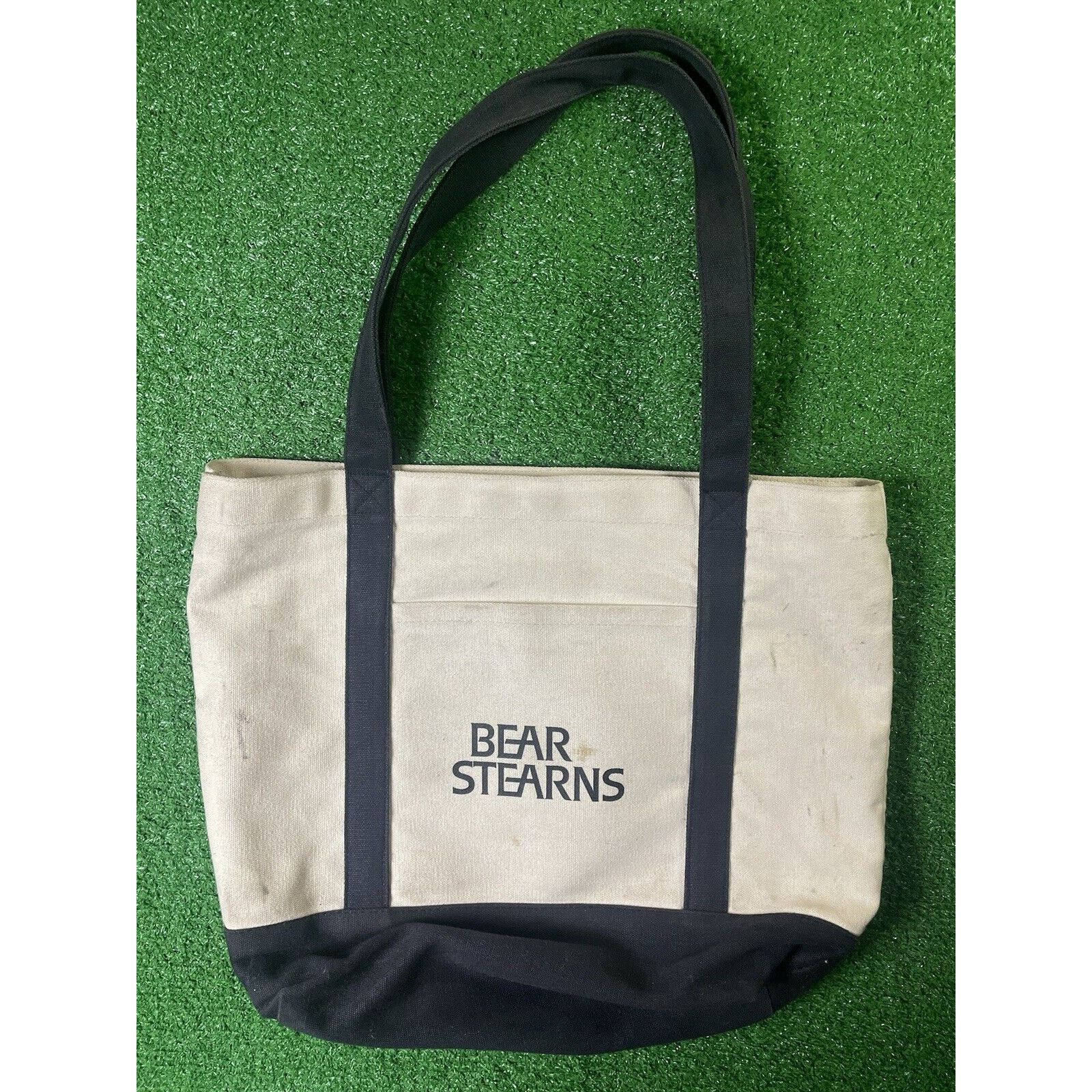 Vintage Vintage Bear Sterns Cream Finance Black Handle Tote Bag Size ONE SIZE - 1 Thumbnail