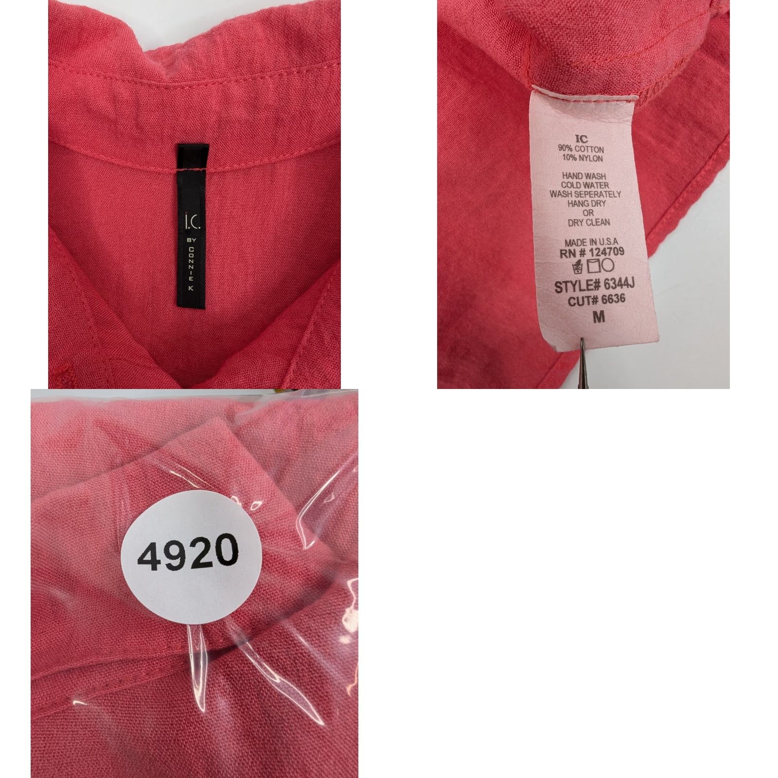 Vintage IC by CONNIE K Womens M Tunic Button-Up Knit Cotton Nylon Pink Red Bohemian Style Casual Sleeve Mix Modern Lagenlook Rectangle Buttoned Shirt Top Size M / US 6-8 / IT 42-44 - 8 Thumbnail