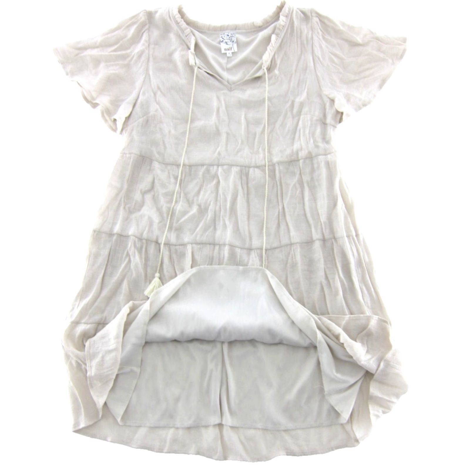 Vintage Naif Ivory Rayon Short Sleeve V-Neck Tiered Smock Shift Tunic Dress Medium Size 32" / US 10 / IT 46 - 5 Thumbnail