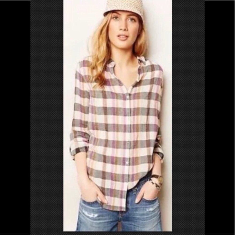 Anthony Sinclair Isabella Sinclair Attay Button Up Shirt Size L Lace Back Plaid Roll Tab Sleeve Size L / US 10 / IT 46 - 5 Thumbnail