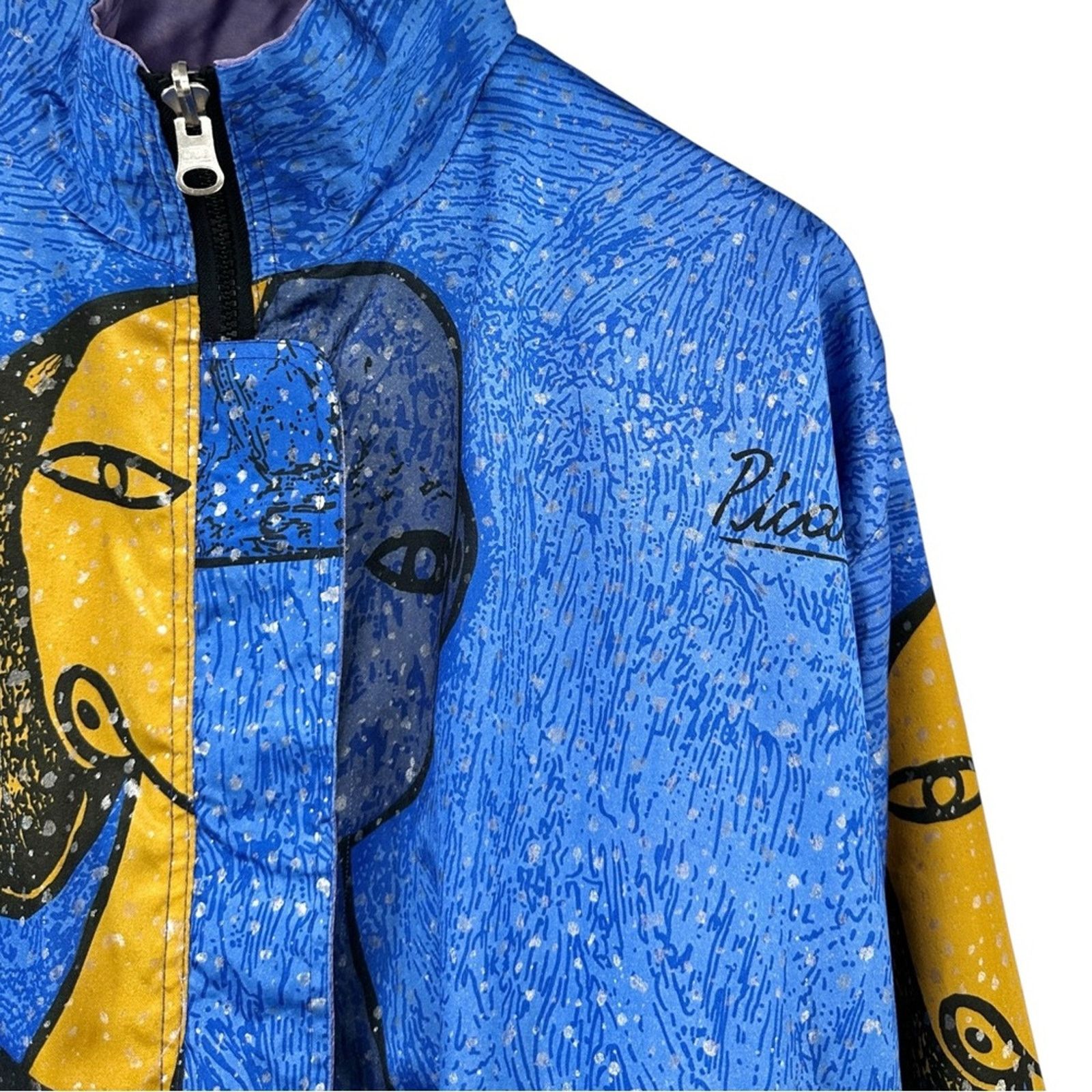 Vintage RARE Vintage Blue Purple Picasso Satin Zip Up Light Jacket Size US L / EU 52-54 / 3 - 3 Thumbnail