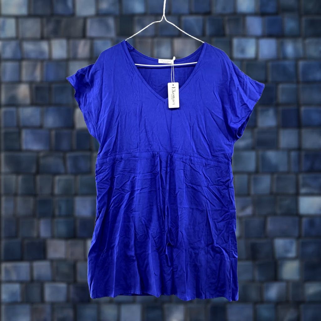 Vintage Ekouaer Women's V-Neck Loungewear Short Sleeve Dress Blue M NEW Size 32" / US 10 / IT 46 - 1 Thumbnail