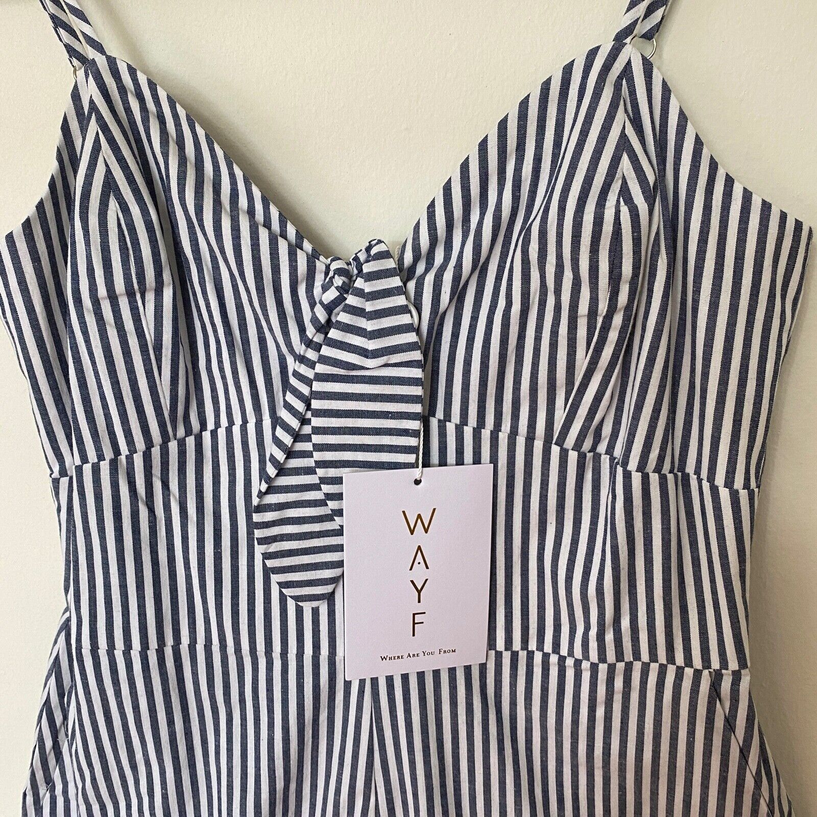 Other WAYF Massa Front Tie Blue White Pin Stripe Jumpsuit XS Size 25" / US 0 / IT 36 - 3 Thumbnail