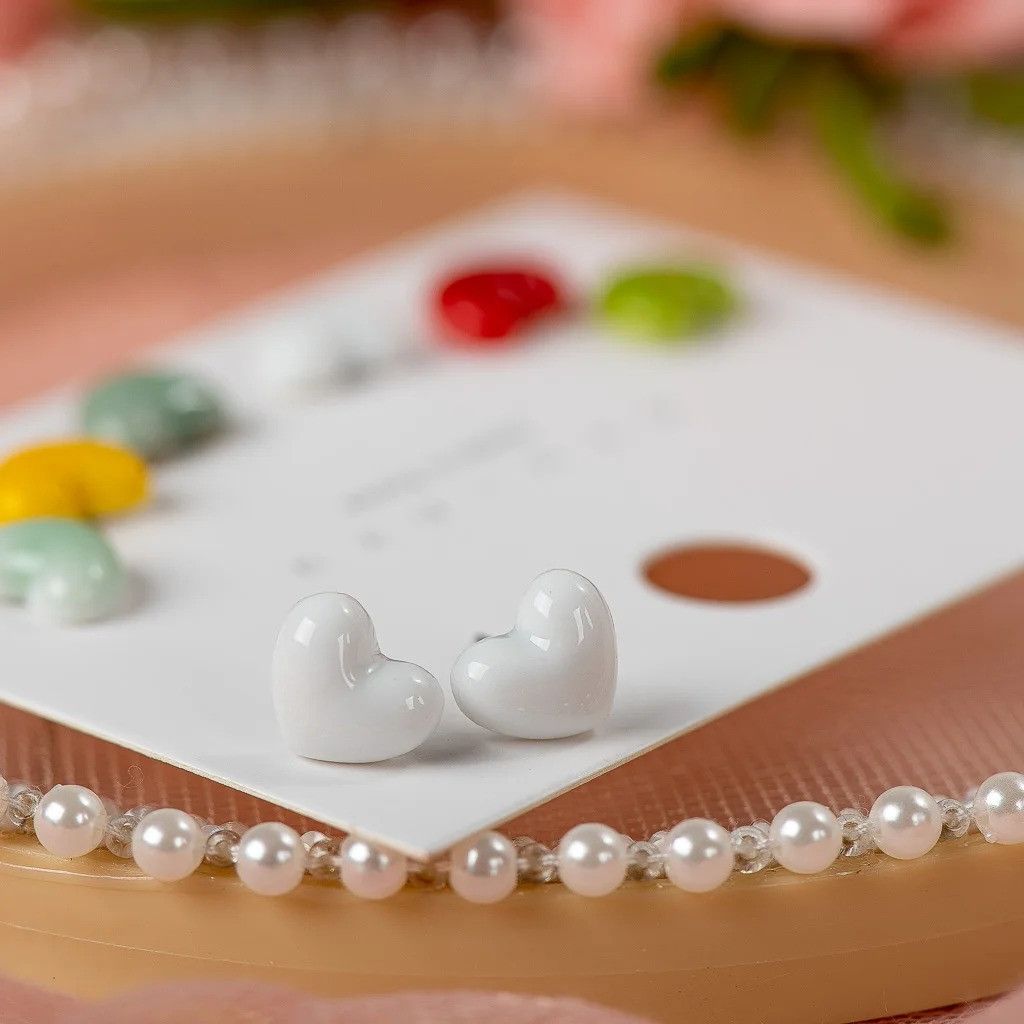 Jewelry Love Heart Stud Earrings Ceramic Ear Gift For Her Size ONE SIZE - 1 Preview