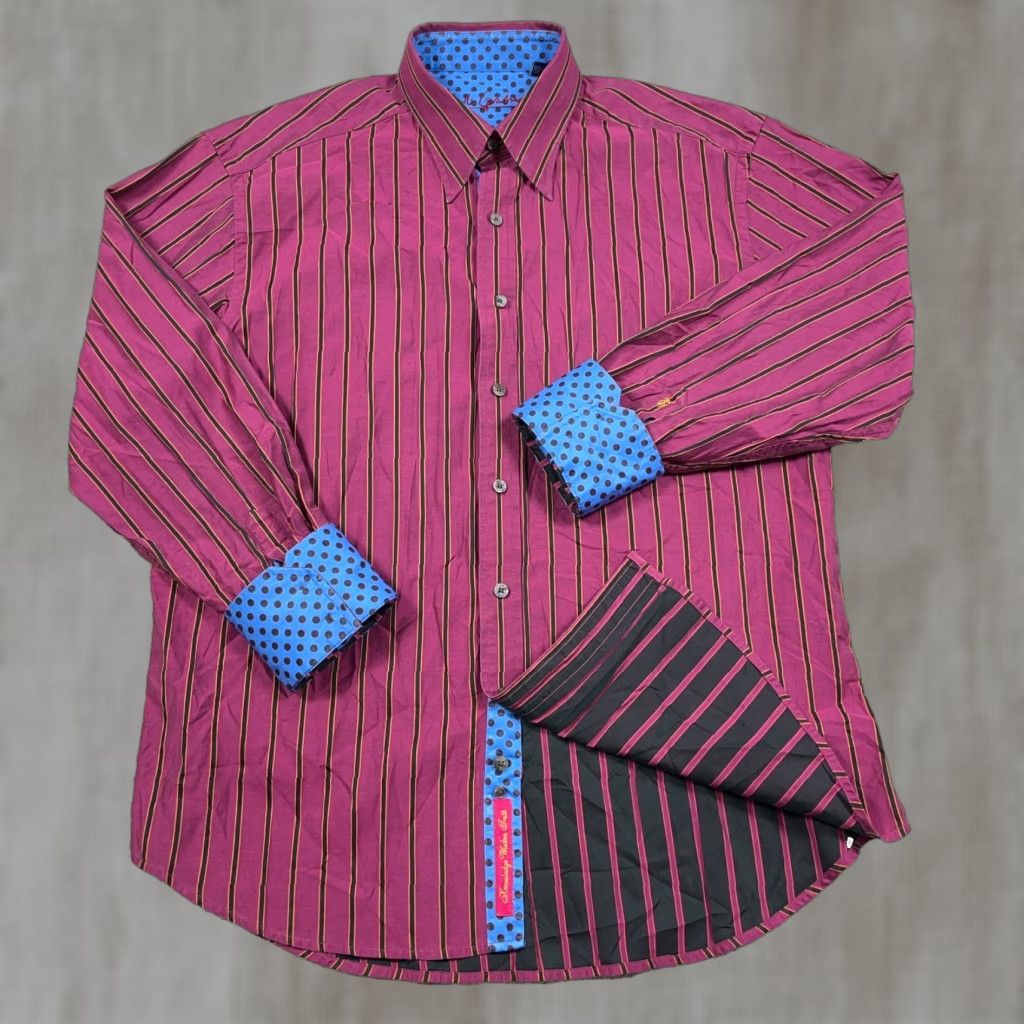 Robert Graham Robert Graham Shirt Men XL Red Striped Button-Up Collared Long Sleeve Casual, Party/Cocktail, Travel Vintage No, N/A? Size 46R - 1 Thumbnail