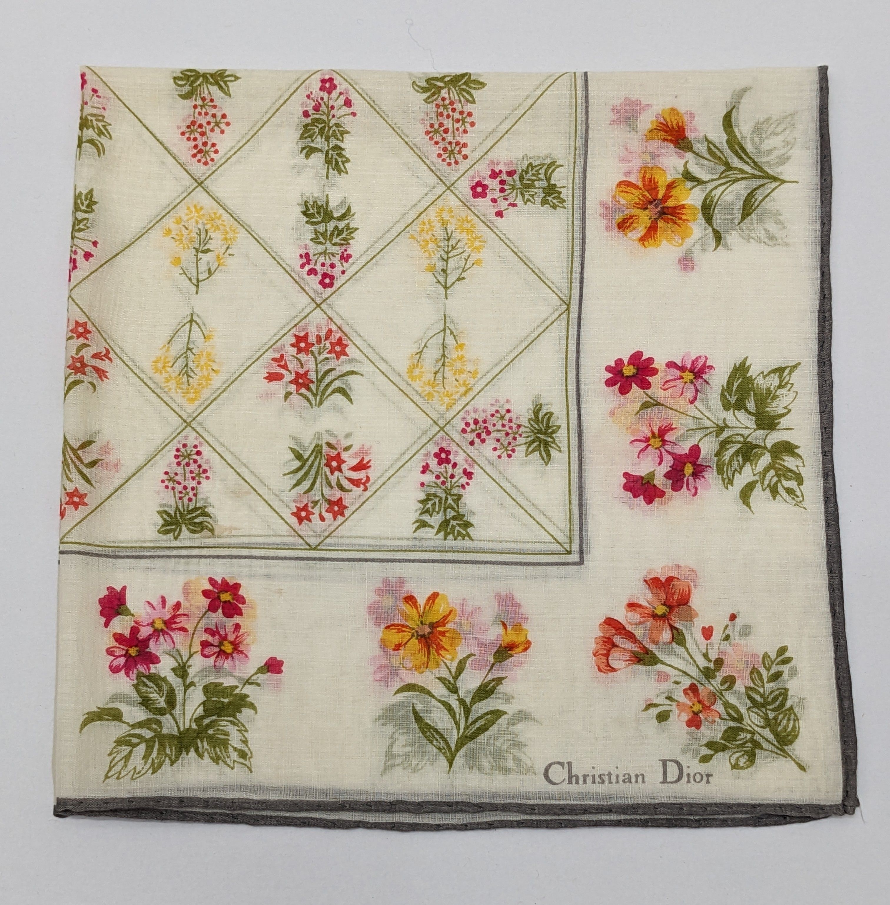 Christian Dior Monsieur Vintage Christian Dior Floral Lattice Print Handkerchief Size ONE SIZE - 1 Thumbnail