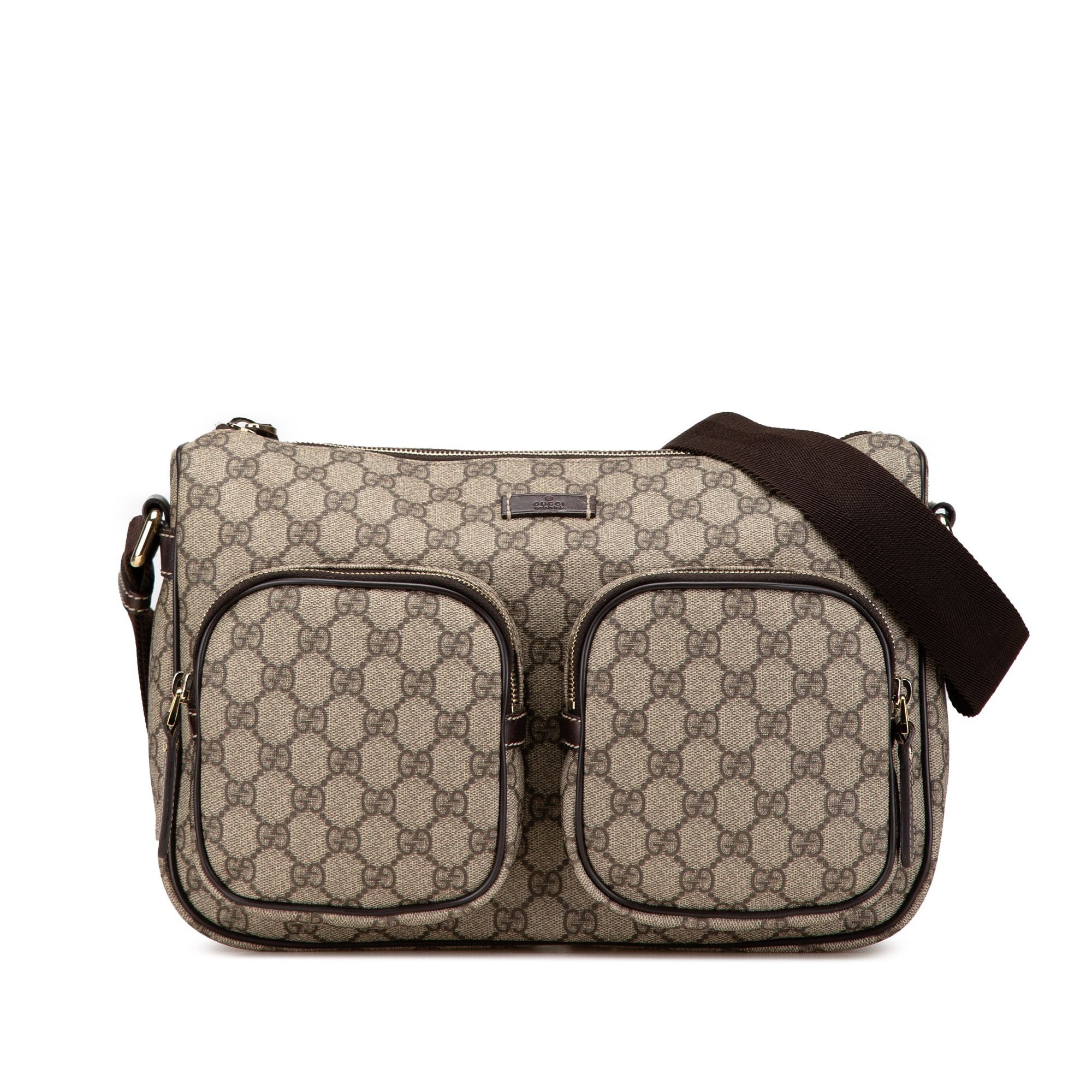 Gucci Gucci GG Supreme Double Pocket Crossbody Brown Size ONE SIZE - 1 Thumbnail