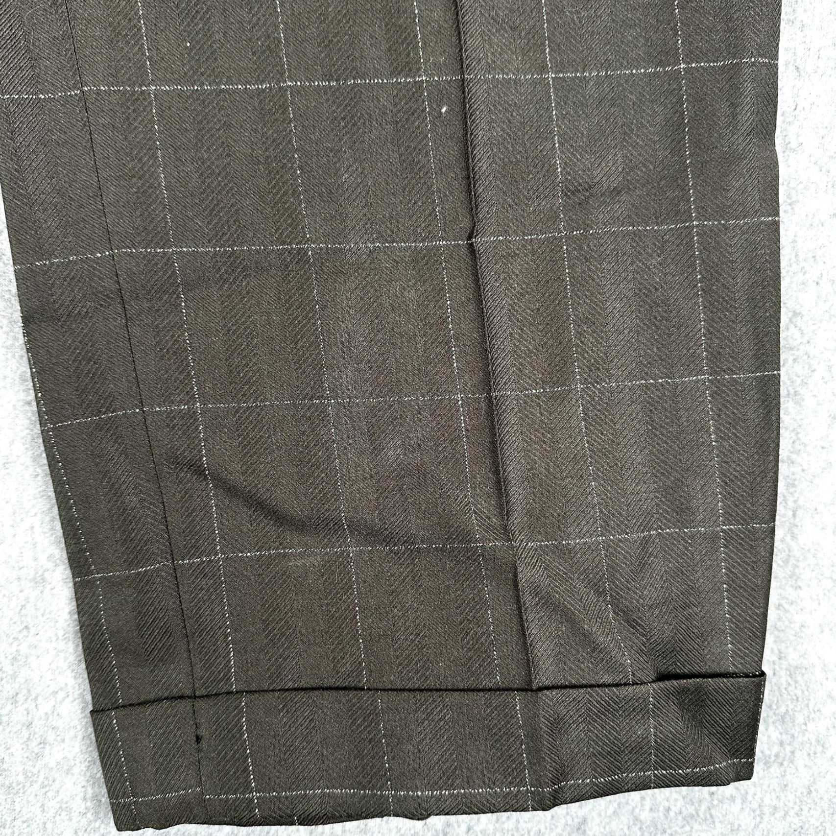 Zanella Zanella Bennett Dress Pants Mens 36x30 Brown Windowpane Wool Pleated Made Italy Size US 36 / EU 52 - 2 Thumbnail
