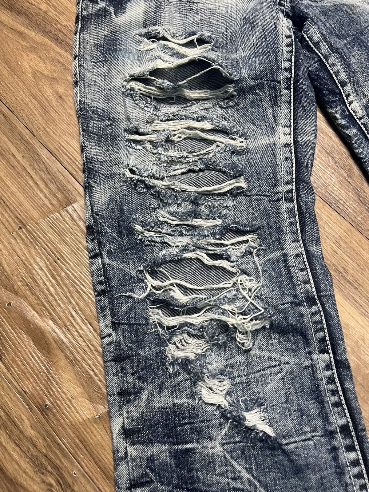Japanese Brand RARE Distressed Crinkle Denim Jeans (42) Size 33" - 5 Thumbnail