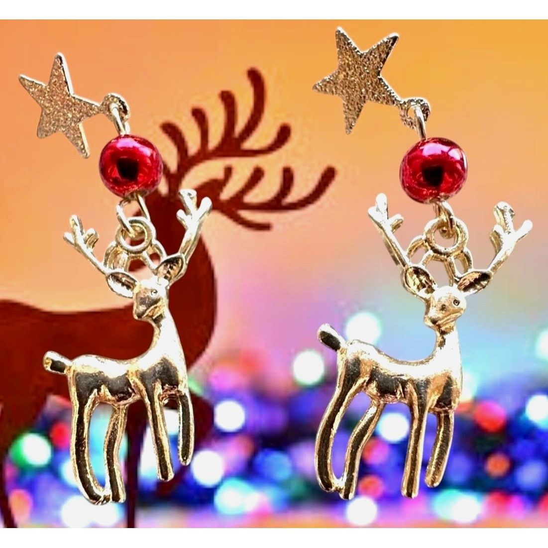 Handmade Reindeer Earrings Rudolph New Festive Christmas Eve Party St Size ONE SIZE - 4 Thumbnail