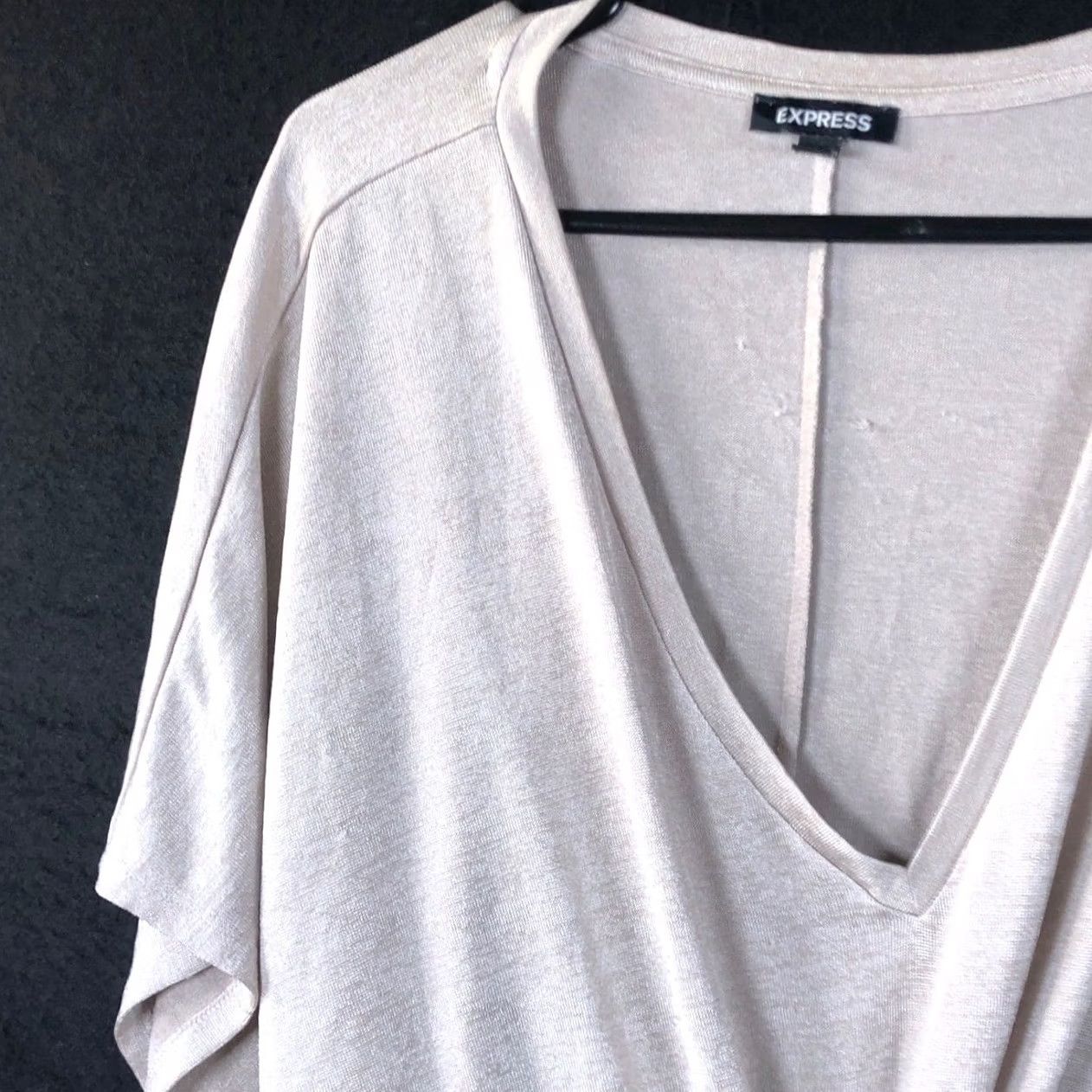 Express Express Blouse Tan V-Neck Front Knot Short Sleeve Stretch XL Women Size XL / US 12-14 / IT 48-50 - 4 Thumbnail