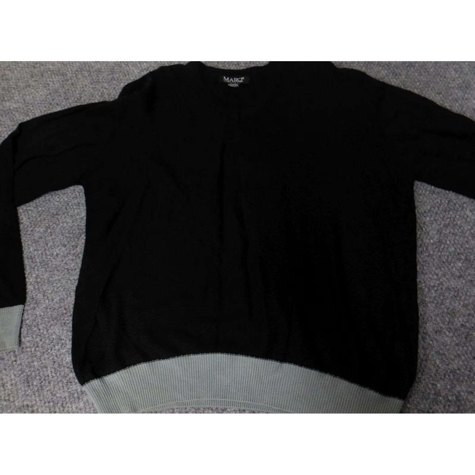 Vintage Marq75 Mens Sweater L black V-Neck Pullover Athletic Fit Elbow Patch Knit Shirt Size US L / EU 52-54 / 3 - 2 Thumbnail
