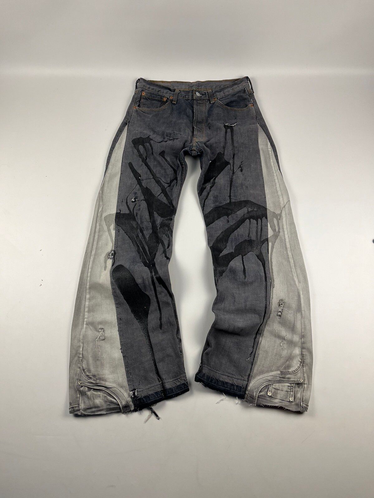 Pre-owned Archival Clothing X Vintage Jeans Dirty Pants Faded Crash Denim Thrashed Y2k Distressed In Grey