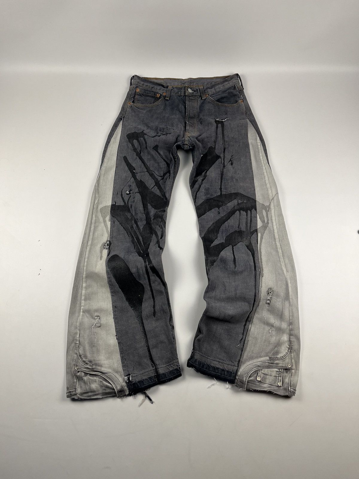image of Archival Clothing x Vintage Jeans Dirty Pants Faded Crash Denim Thrashed Y2K Distressed in Grey (Si