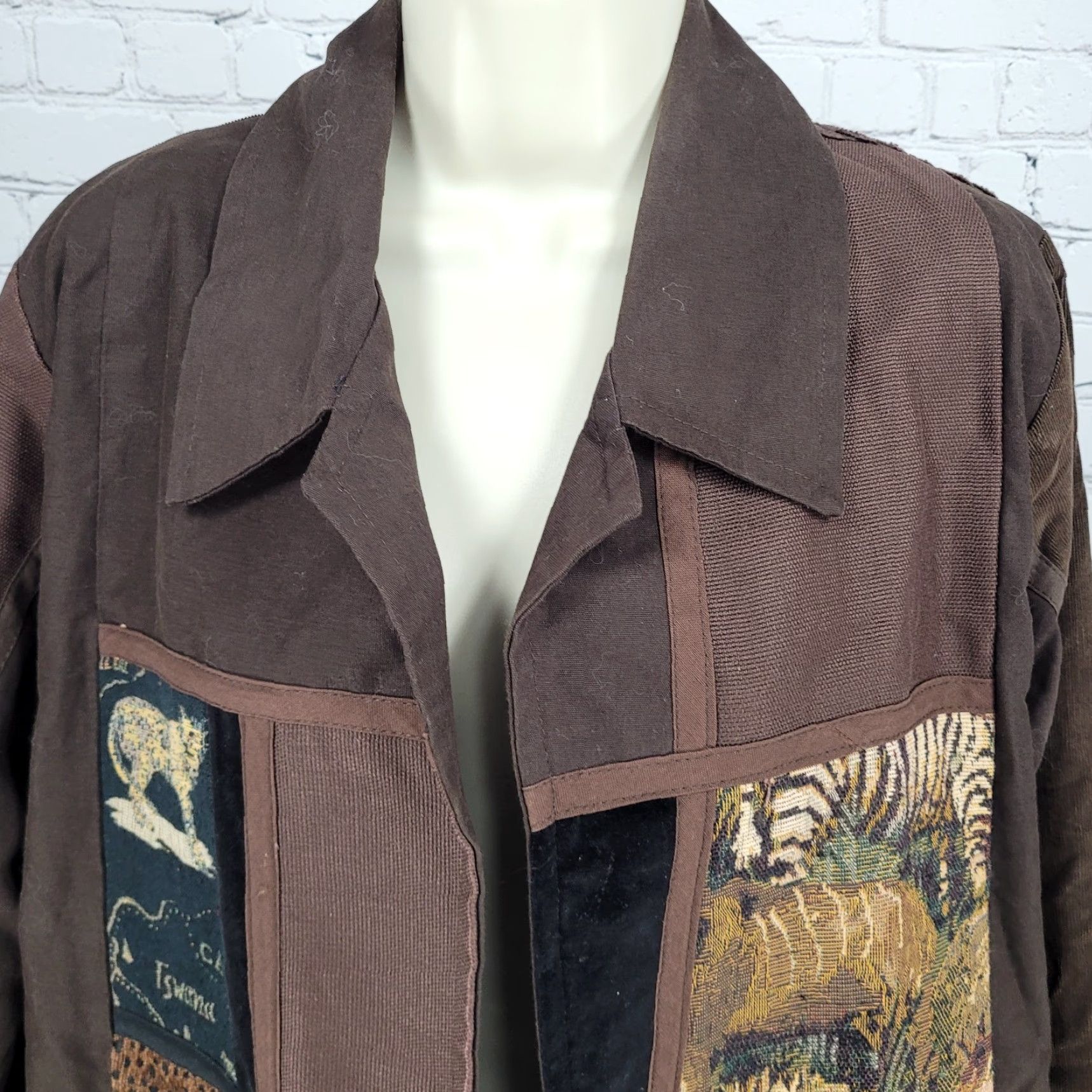 Vintage VTG Solveig Cape Town Brown Safari Animals Open Lined Jacket South Africa Small Size S / US 4 / IT 40 - 6 Thumbnail