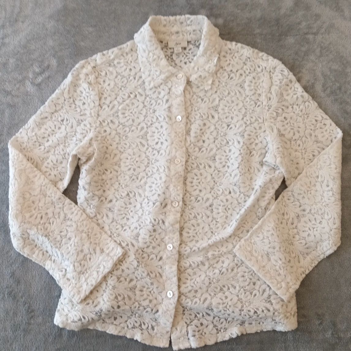 J. Jill J. Jill Shirt Womens S Ivory Floral Lace Long Sleeve Button Up Sheer Size S / US 4 / IT 40 - 2 Thumbnail