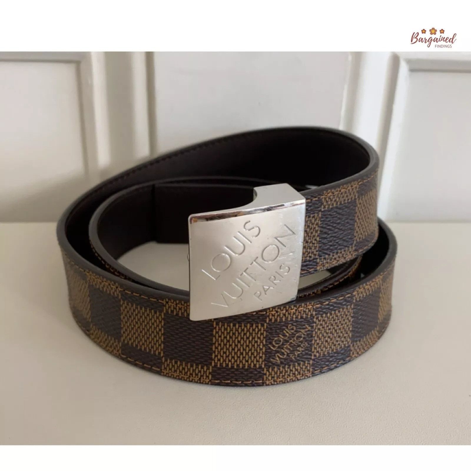 Louis Vuitton Damier Coated Leather Silver Buckle Belt