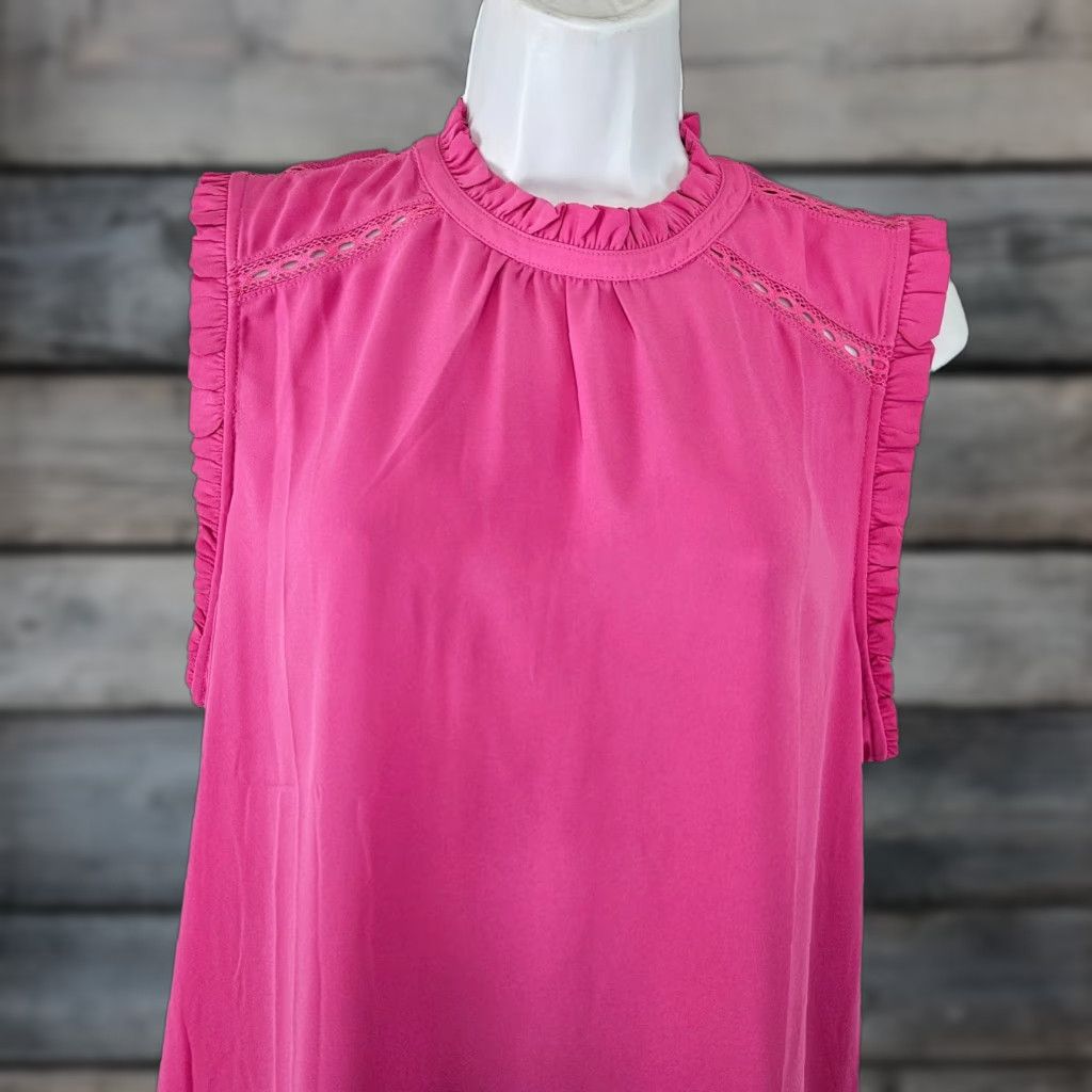 Loft Ann Taylor LOFT Womens Top Size L Solid Pink Sleeveless Blouse Shirt Summer 26.5" Length Womens Size L / US 10 / IT 46 - 1 Thumbnail