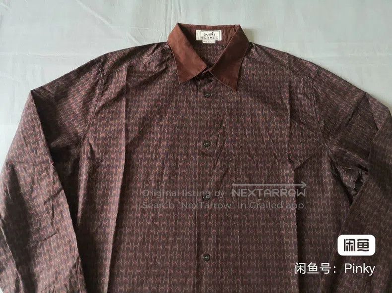Hermes Hermes size 41 Men's shirt, burgundy, 100% pure cotton Size US S / EU 44-46 / 1 - 2 Thumbnail