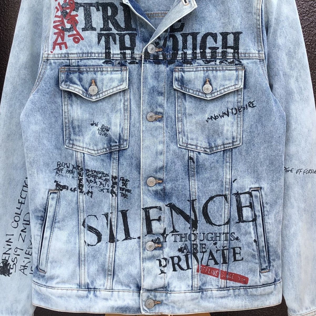 Zara Zara Men’s Graffiti Acid Wash Denim Trucker Jacket Size US M / EU 48-50 / 2 - 3 Thumbnail