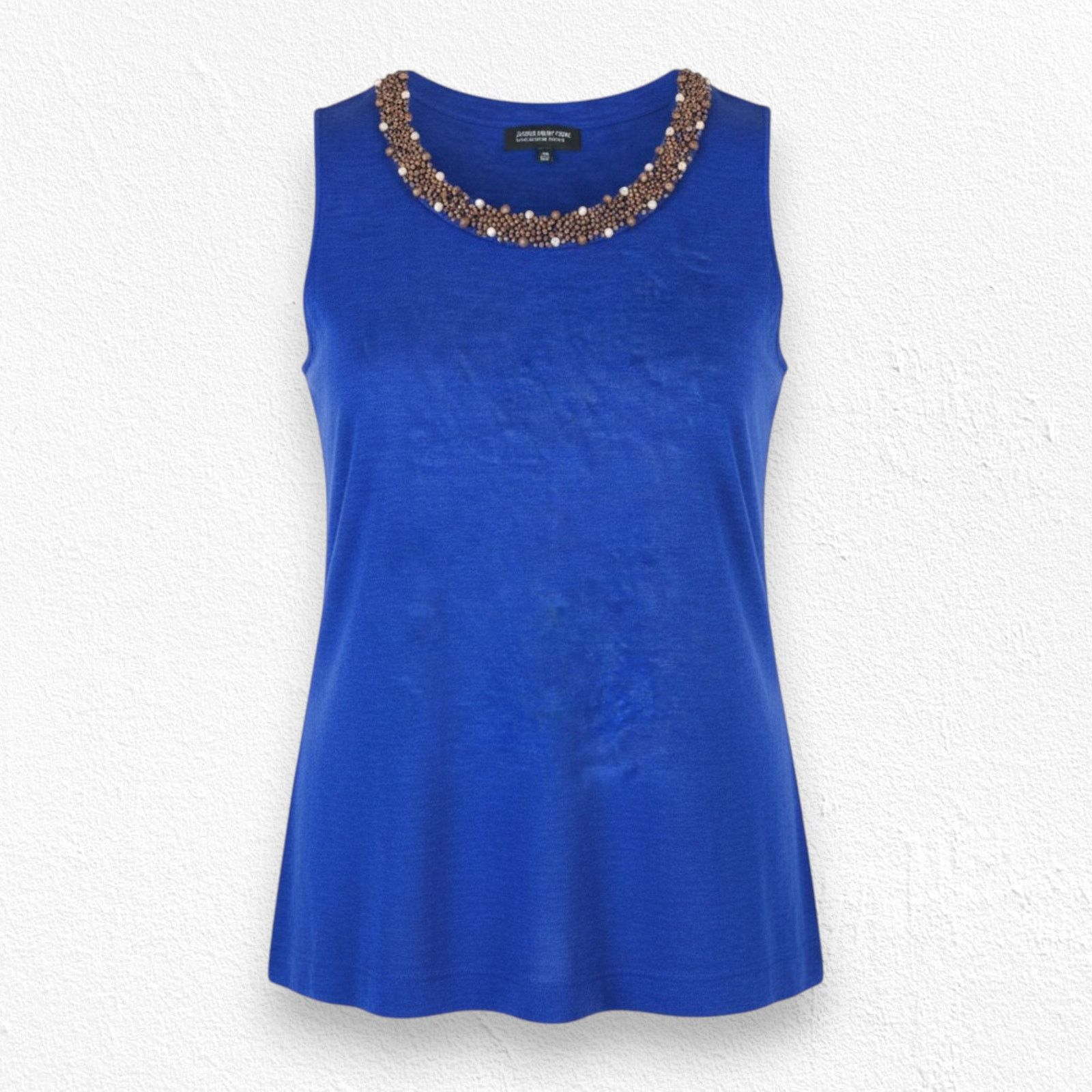 Jones New York Y2K Beaded Neck Blue Linen Blend Sleeveless Top PM Size M / US 6-8 / IT 42-44 - 1 Thumbnail