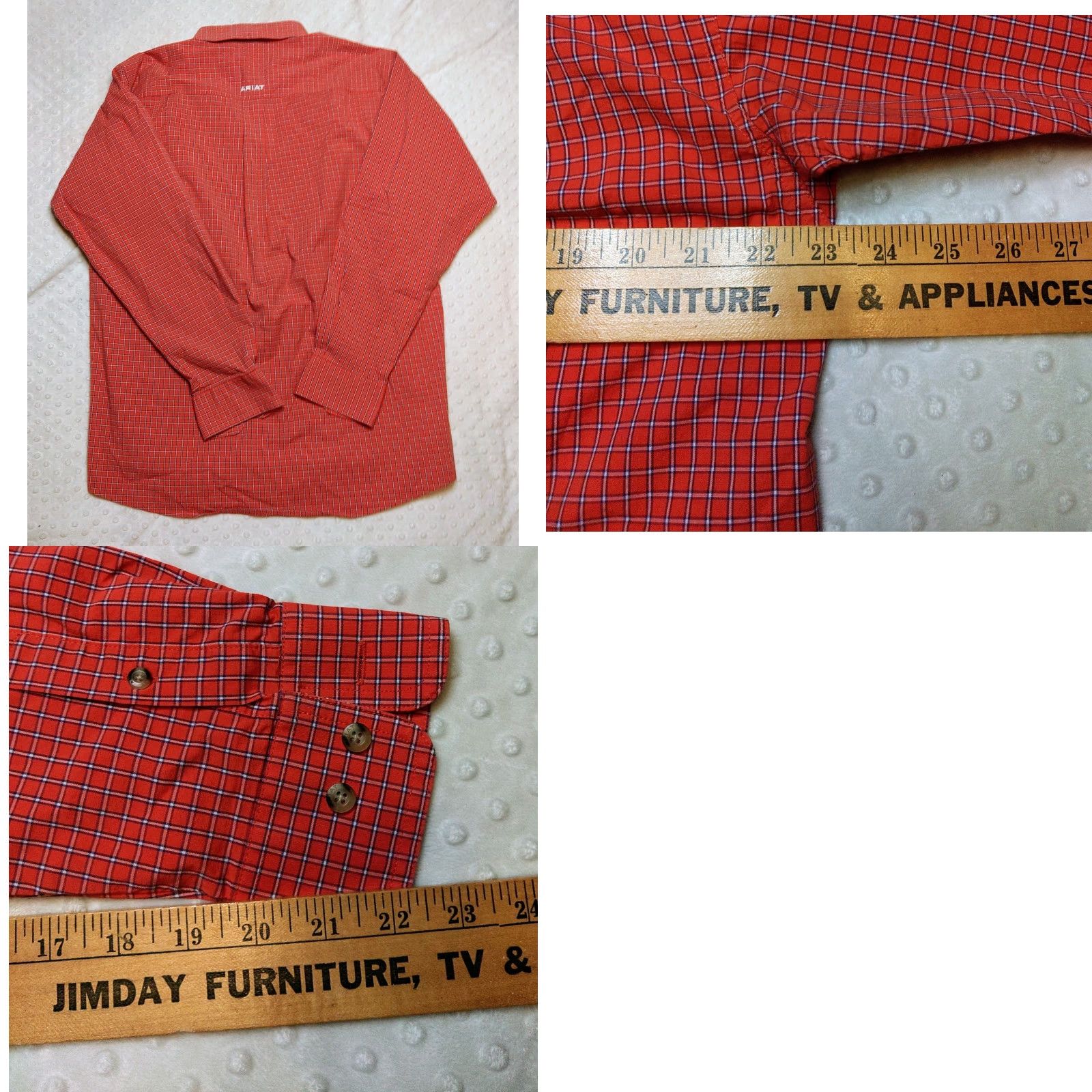 Ariat Ariat Pro Series Shirt Mens M Red Orange Check Button-Down Western Rodeo Shirt Size US M / EU 48-50 / 2 - 8 Thumbnail