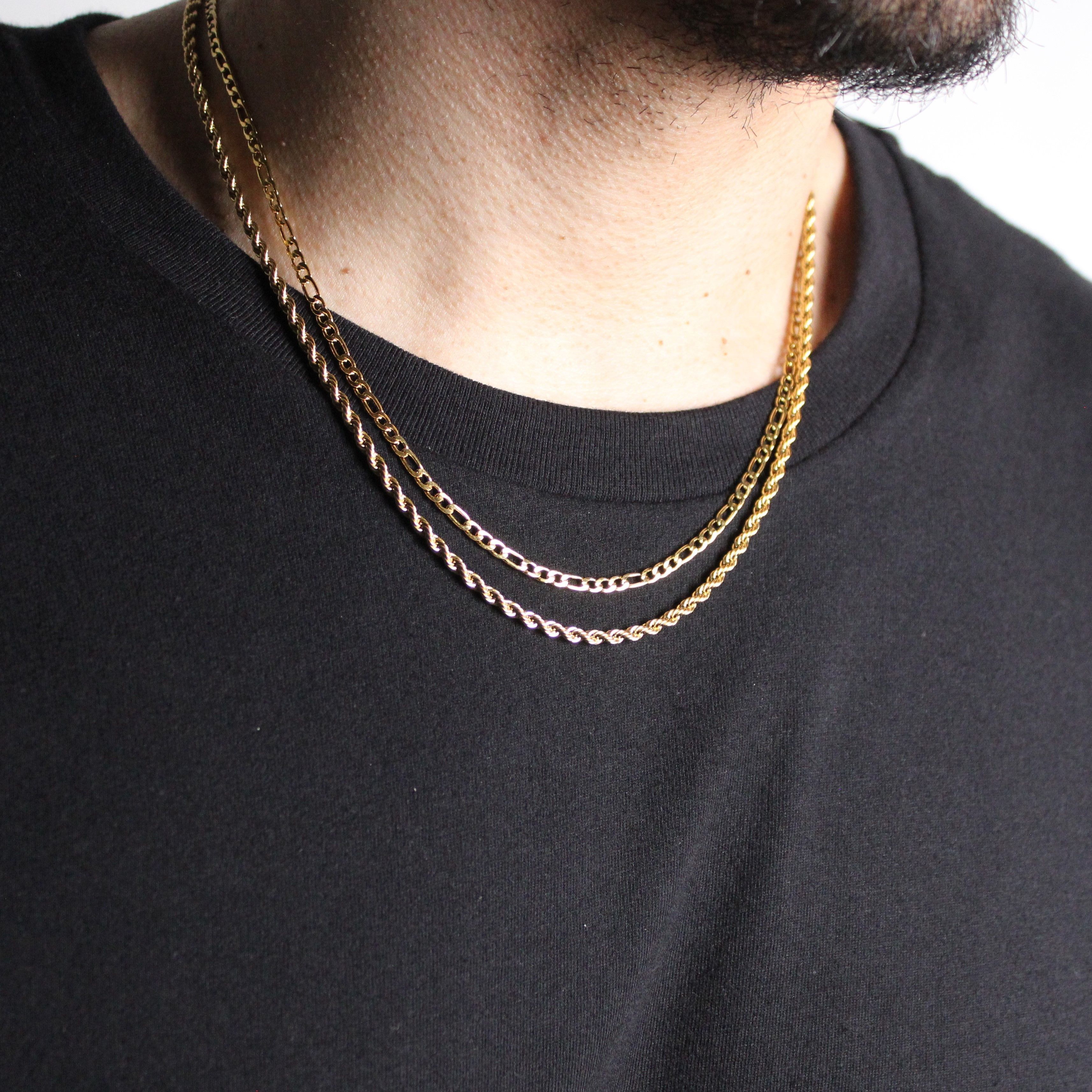 Jewelry Gold 3mm Figaro & Rope Chain Set Size ONE SIZE - 3 Thumbnail