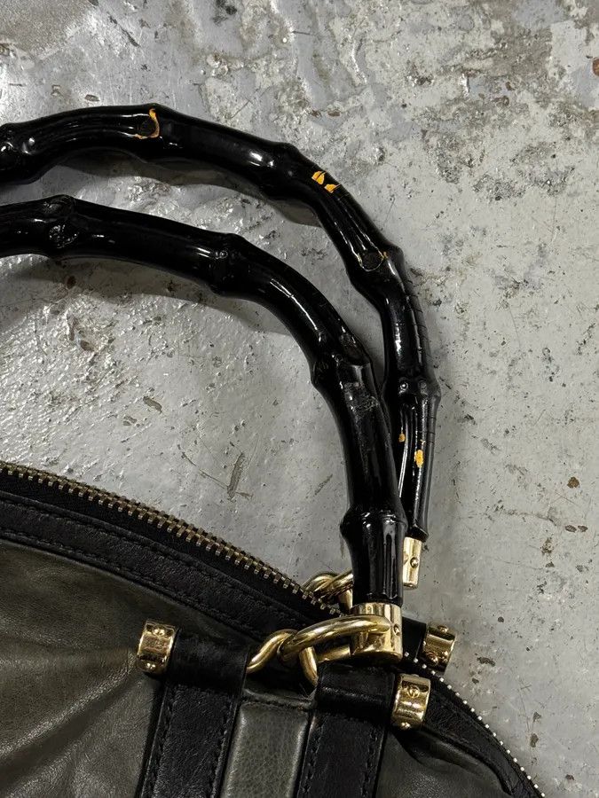 Gucci 2000s Gucci Dark Green & Black Eroded Bamboo Handle Bag Size ONE SIZE - 10 Thumbnail