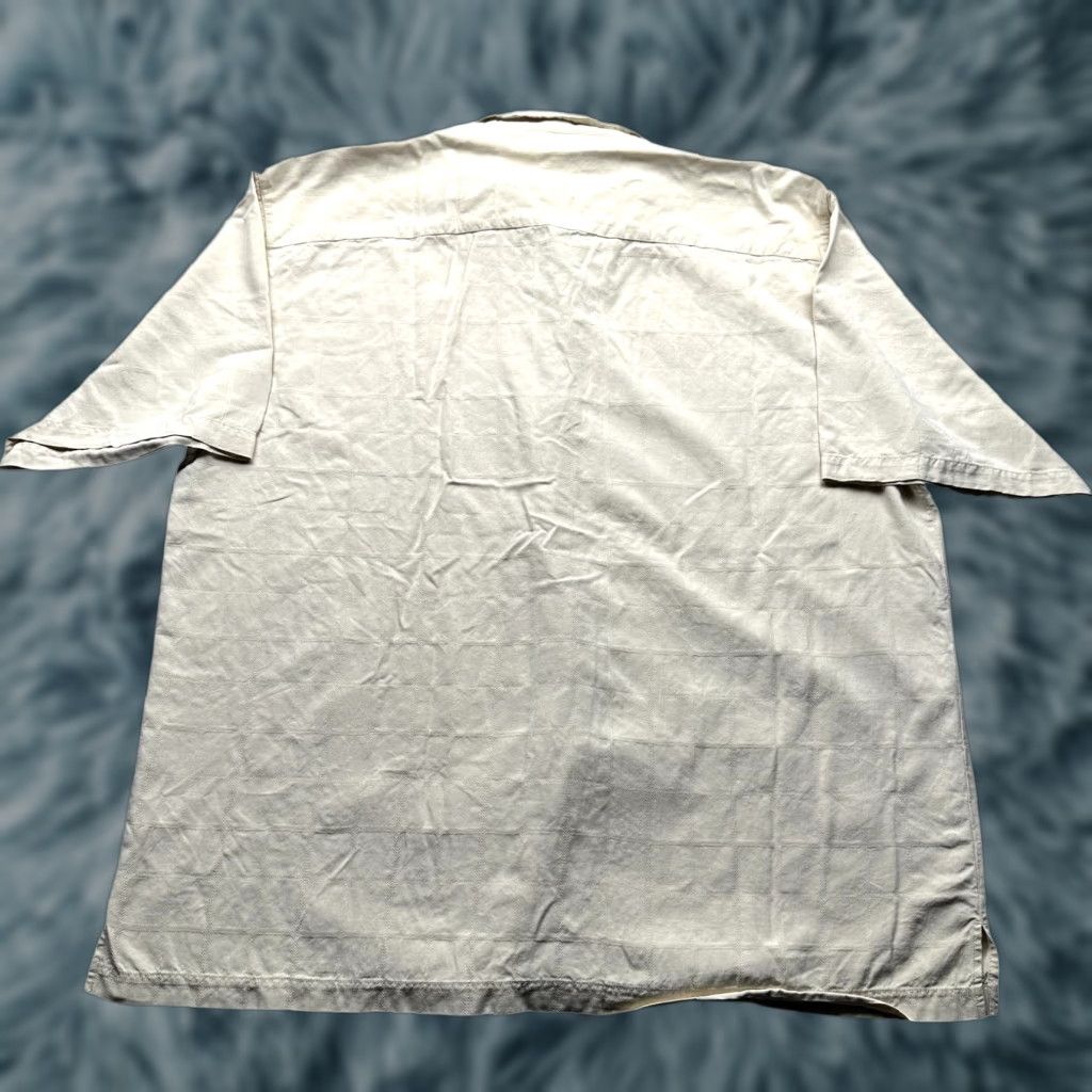 Tommy Bahama VINTAGE Tommy Bahama Shirt Men 2XLT Yellow Silk Textured Grid Short Sleeve Button-Up Collared Jacquard Hawaiian Travel Casual Mens Size US XXL / EU 58 / 5 - 1 Thumbnail