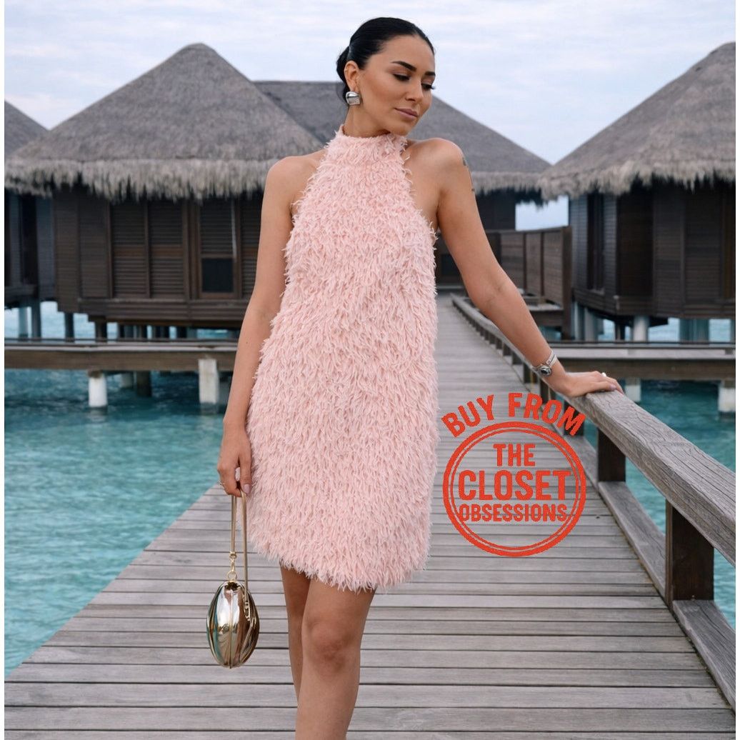 ZARA Pink Feather Halter Mini Dress NWT