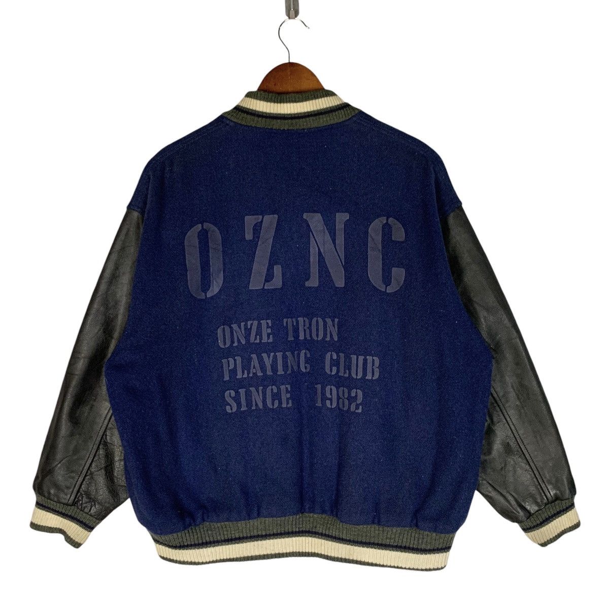 Japanese Brand × Vintage Vintage Onze Tron Hair Half Leather Varsity Jacket Size L Size US L / EU 52-54 / 3 - 6 Thumbnail