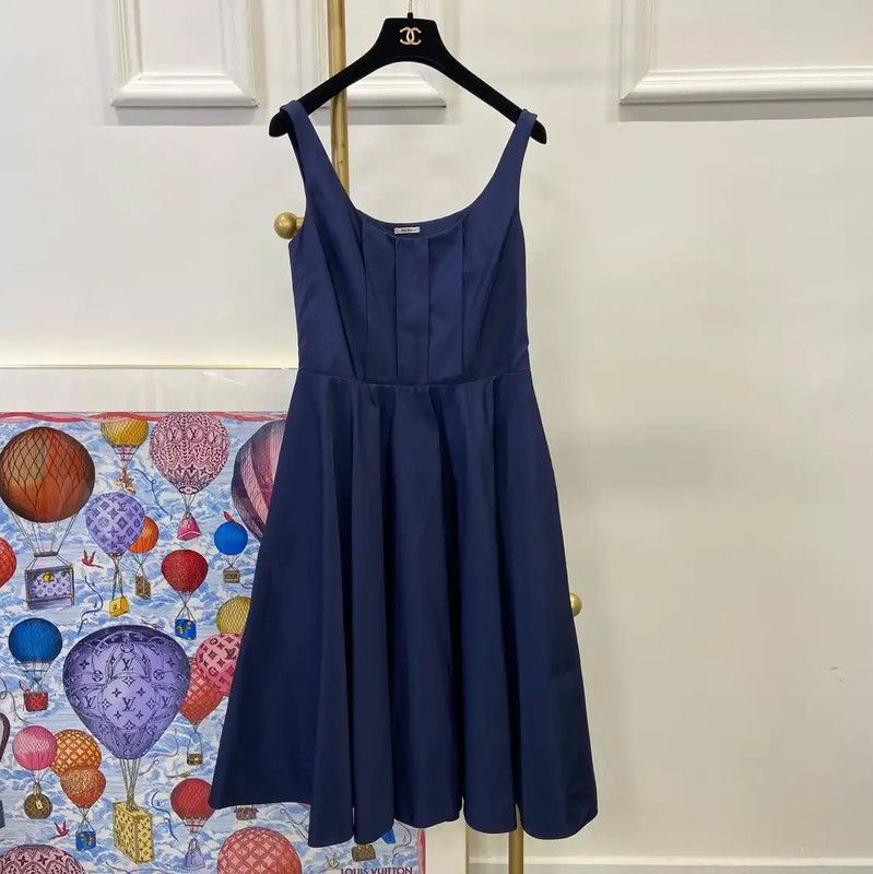 Miu Miu Miu Miu Blue Sleeveless Midi Dress for Women 0089 Size M / US 6-8 / IT 42-44 - 1 Thumbnail