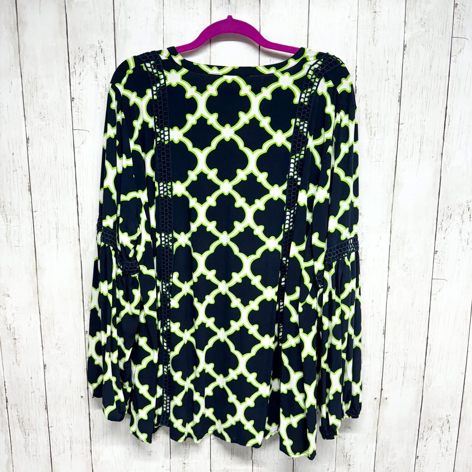 Other Crown & Ivy 3X Top Navy Blue Green Shirt Blouson Sleeves Size 3XL / US 20-22 - 4 Thumbnail
