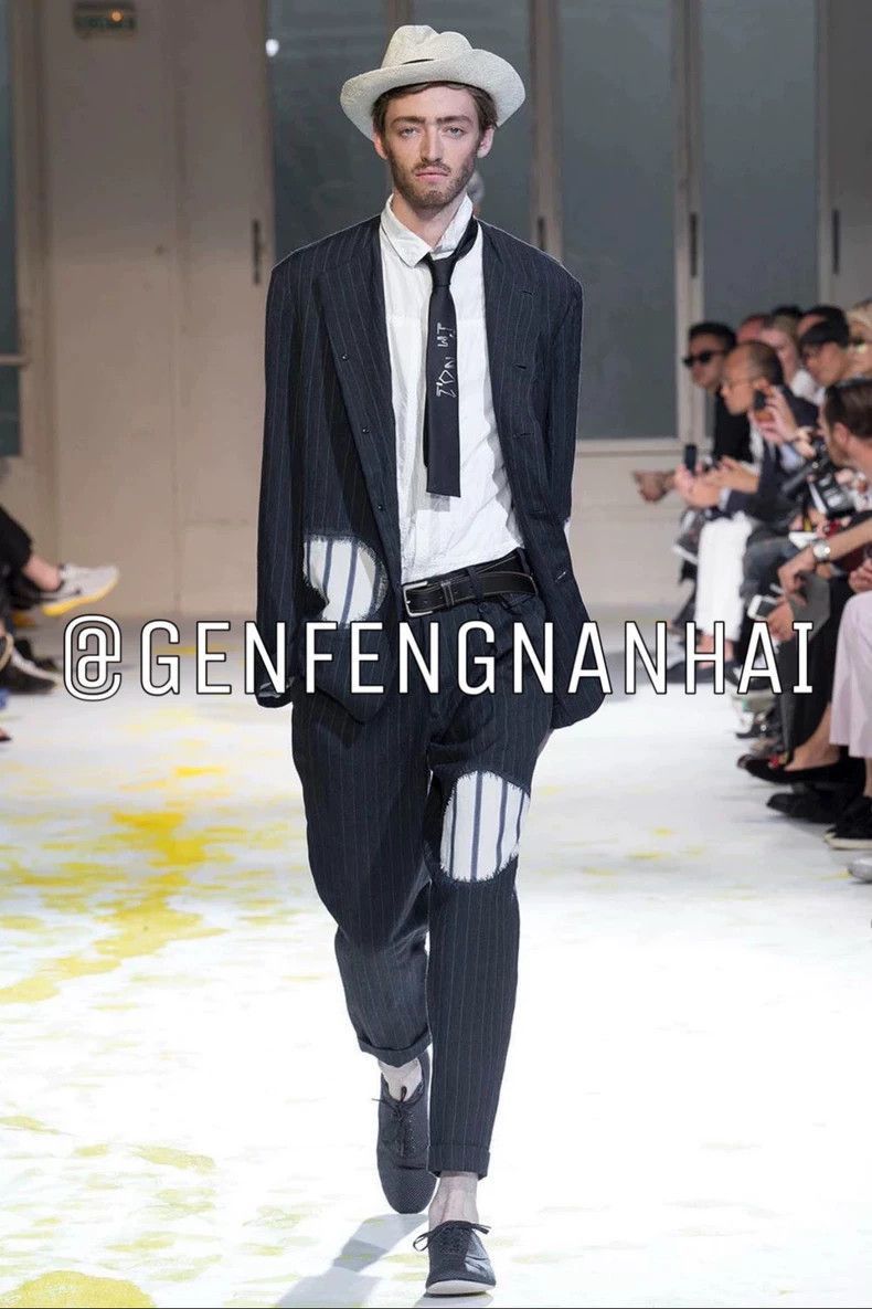Yohji Yamamoto Yohji Yamamoto Yohji Yamamoto Striped Suit with White Patc Size US S / EU 44-46 / 1 - 6 Thumbnail