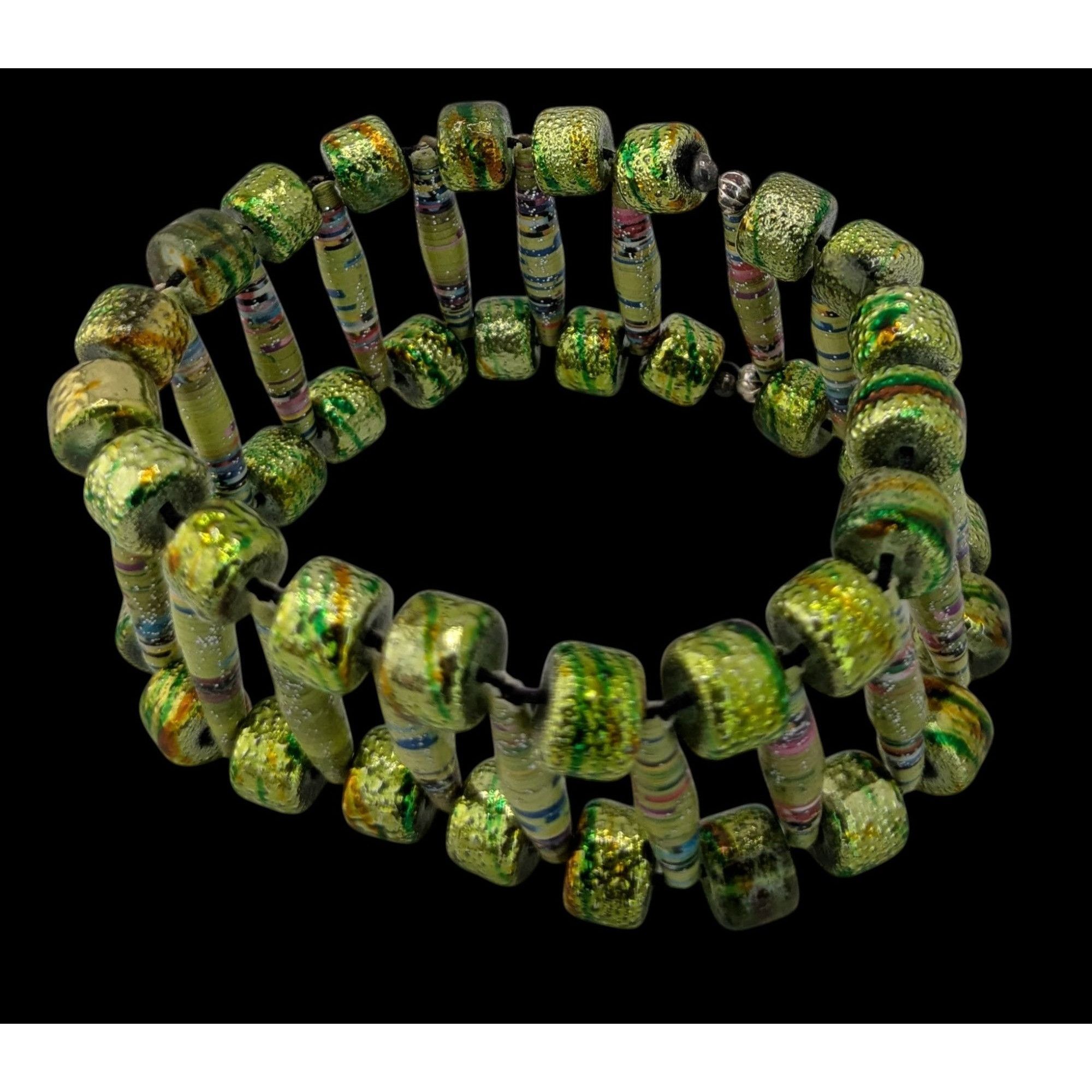 Handmade Handmade Metallic Green Paper Bead Stretch Bracelet Size ONE SIZE - 3 Thumbnail