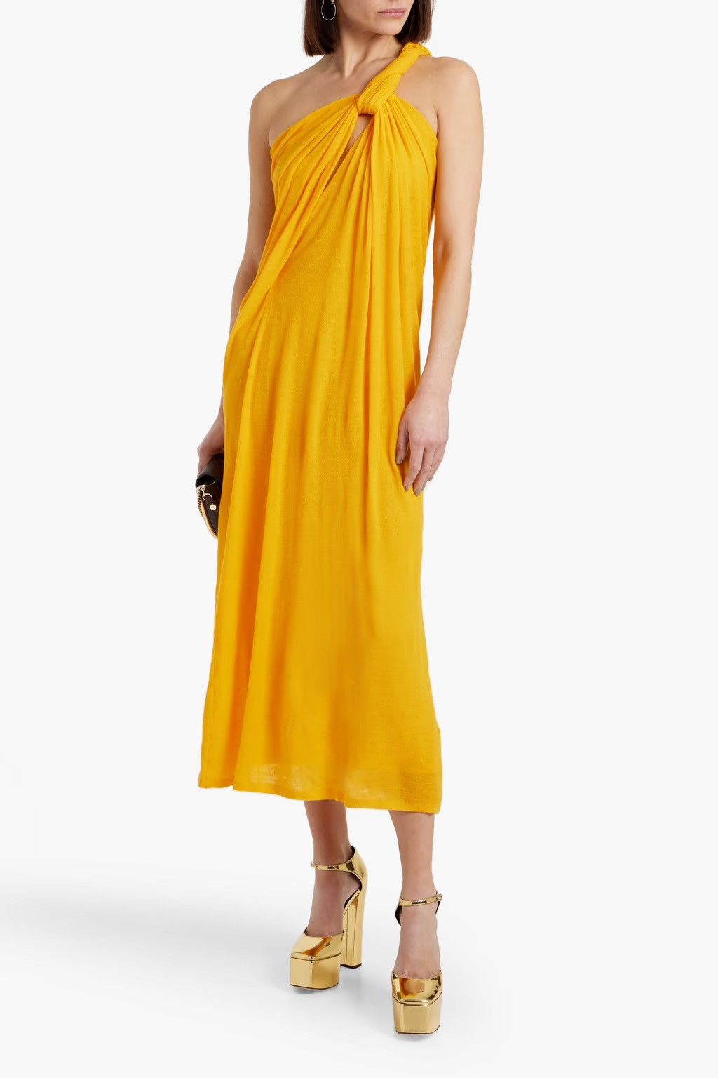 Chloe CHLOÉ One-shoulder Knotted Pleated Wool Gown Maxi Dress Size S / US 4 / IT 40 - 1 Thumbnail