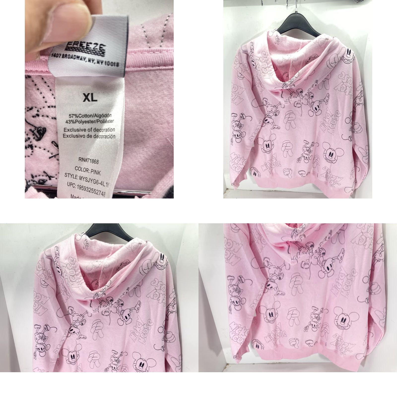 Disney Disney Mickey Mouse Hoodie Sweatshirt Women XL Pink AOP Full Zip Fleece NWT Size XL / US 12-14 / IT 48-50 - 8 Thumbnail