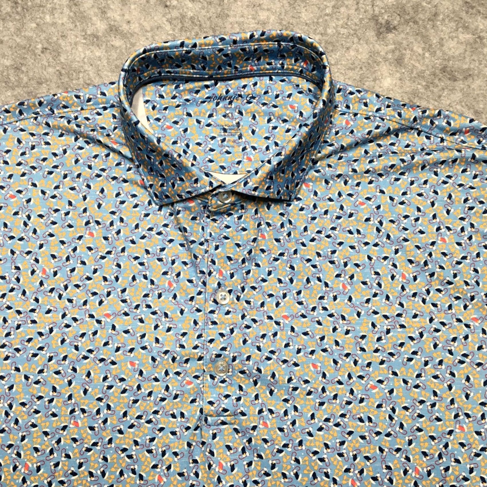 johnnie-O johnnie-O Polo Shirt Mens XL Blue Duck Snorkel Golf UPF 50 Stretch Performance Polo Shirt Snorkel Print Blue Shirt Mens XL Size US XL / EU 56 / 4 - 3 Thumbnail