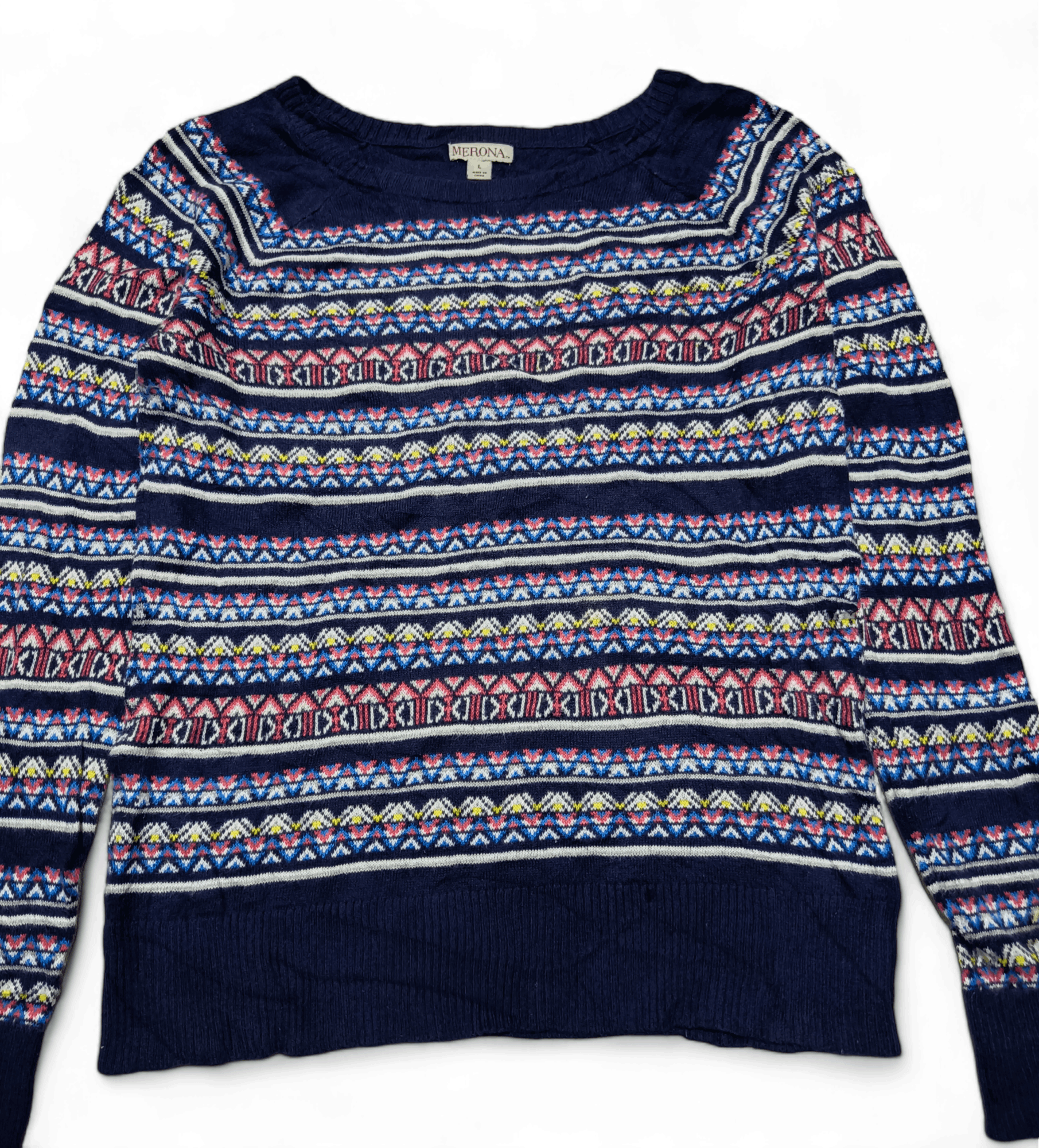 Other Vintage 90s MERONA Ethnic Pattern Knit Women's Thin Sweater Size L / US 10 / IT 46 - 3 Thumbnail